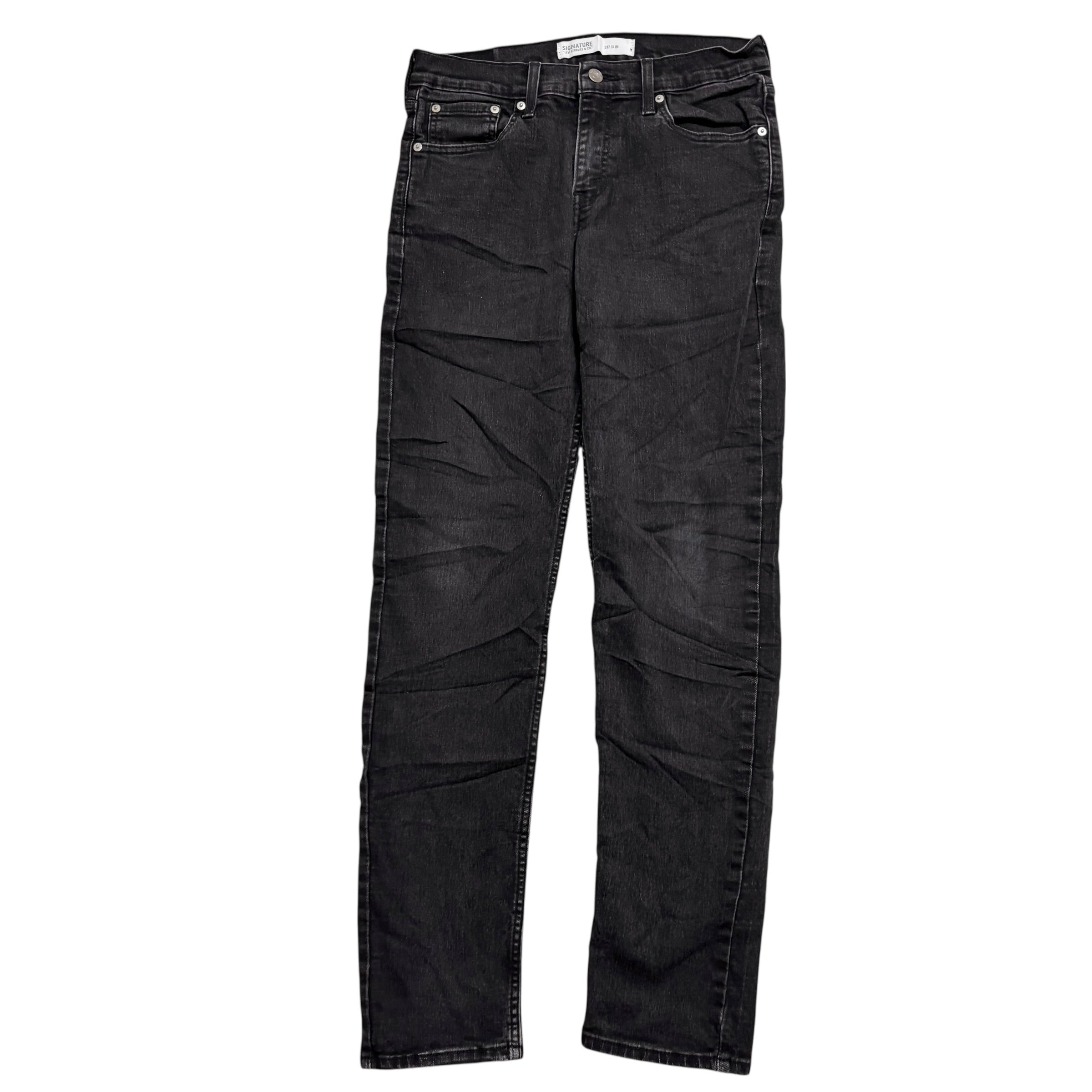 Levis Signature Jeans W30 L32 Mens Black Slim Fit Stretch Denim (E)