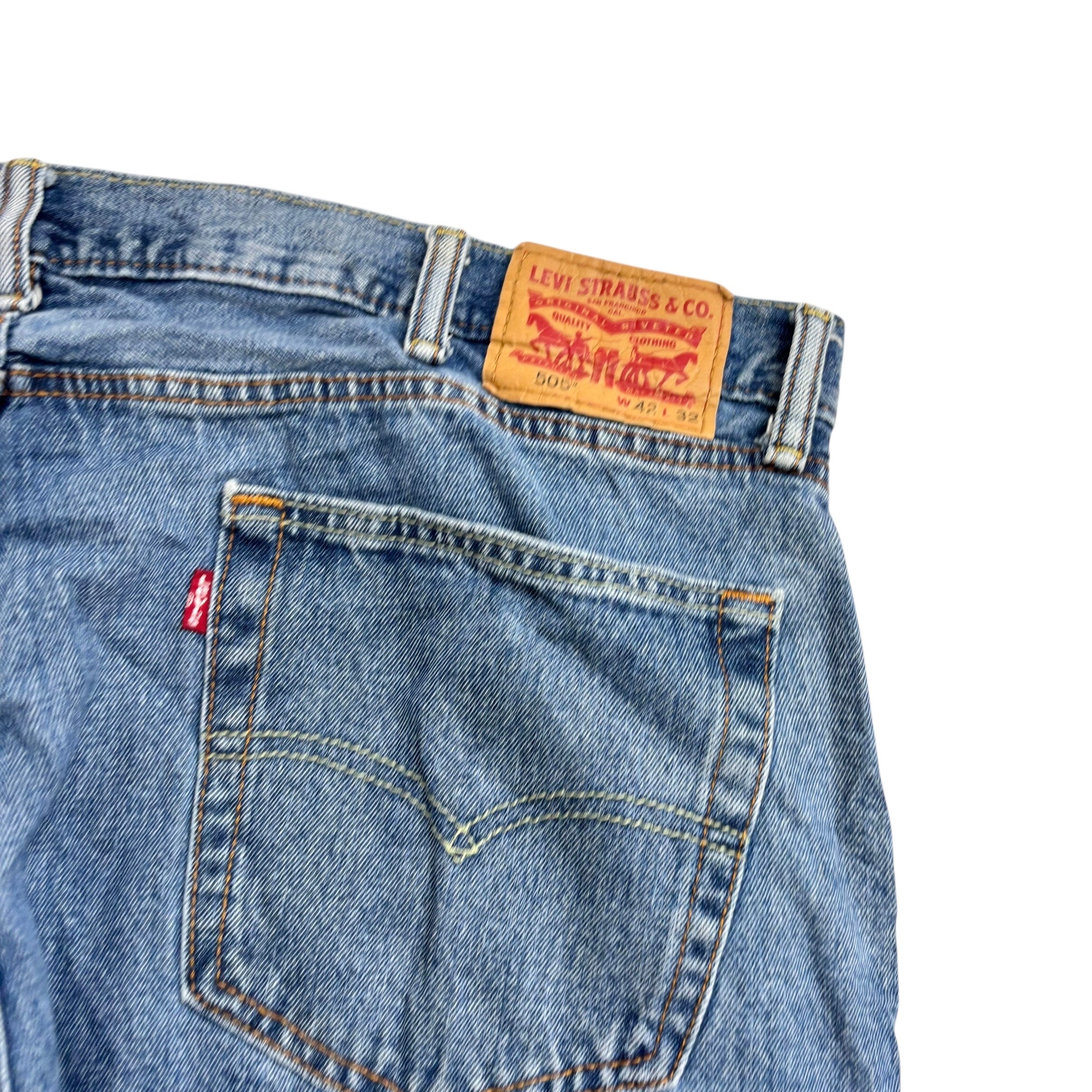 Levis 505 Jeans W42 L32 Mens Mid Blue Regular Straight Fit Denim