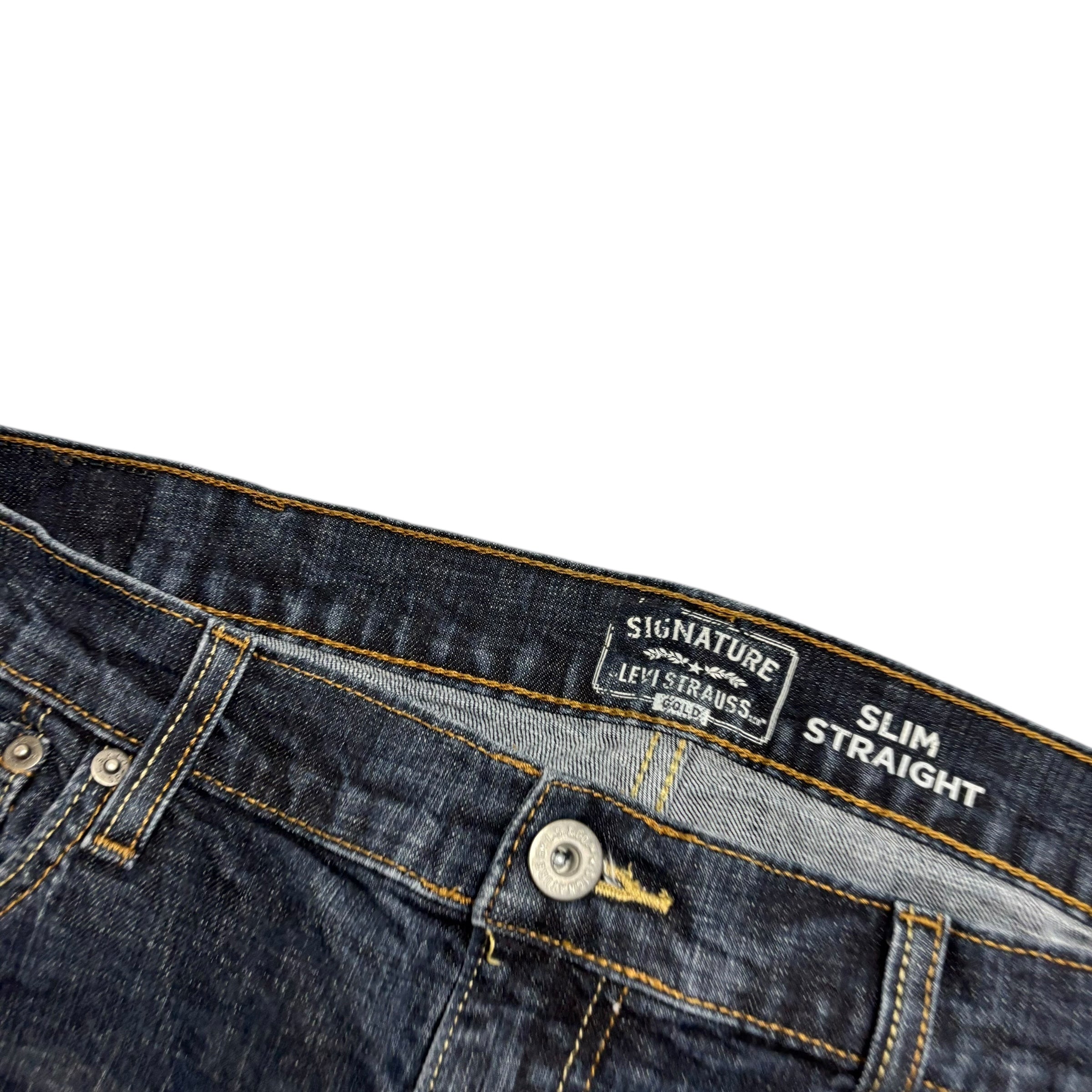 Levis Signature Jeans W38 L34 Mens Dark Blue Slim Straight Fit Stretch Denim (E)