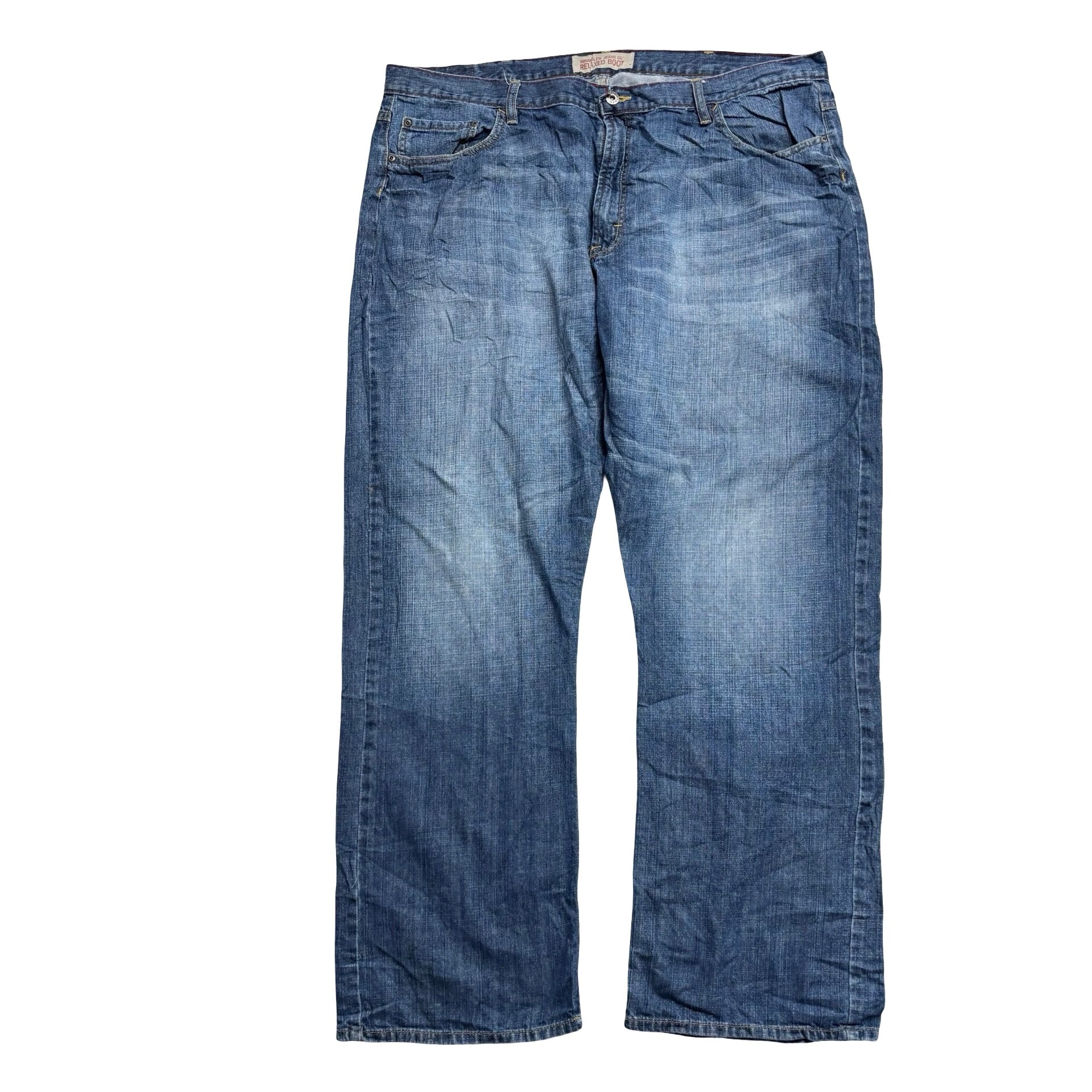 Wrangler Jeans W42 L32 Mens Mid Blue Relaxed Bootcut Fit Vintage Denim (E)