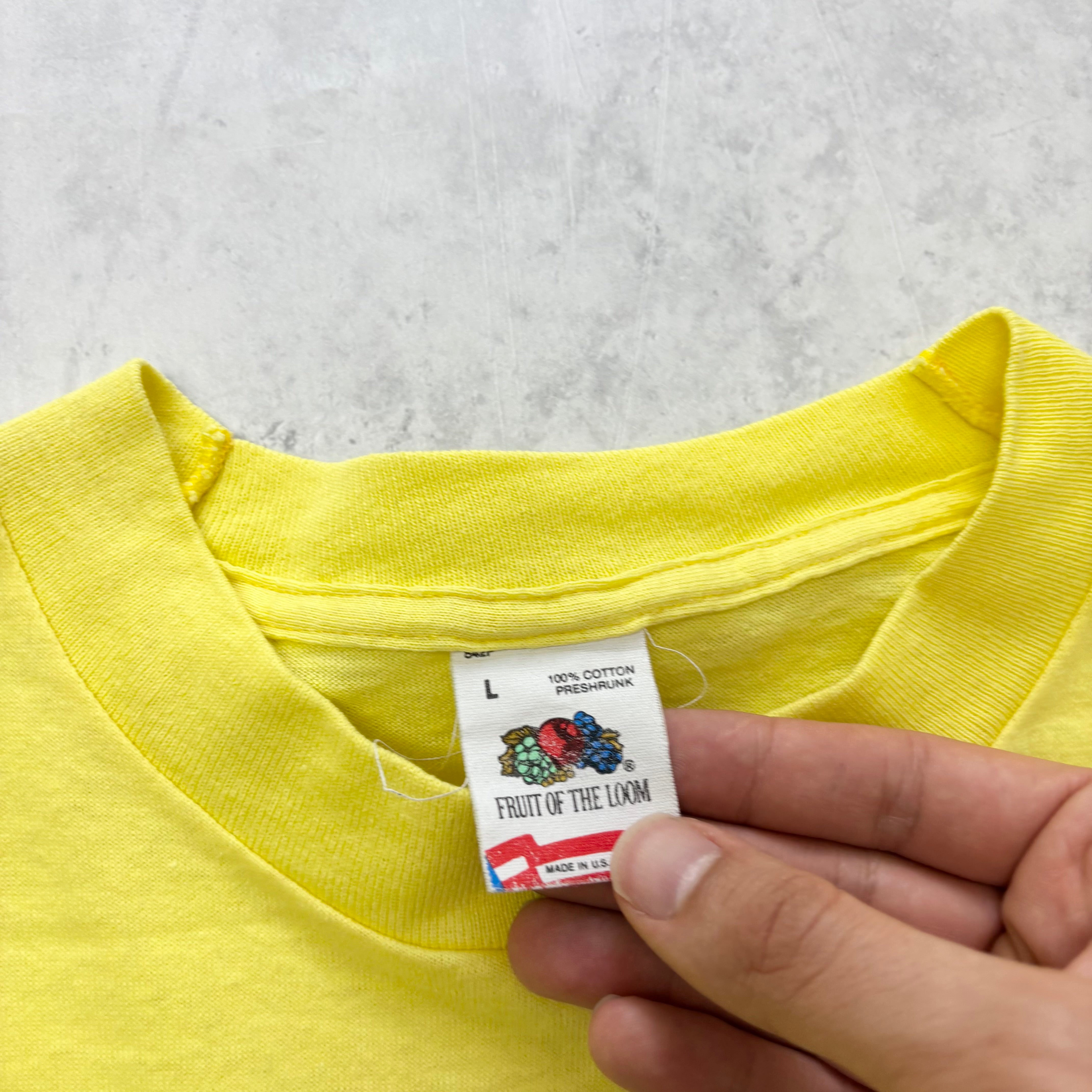 Vintage T Shirt Mens Large Yellow Single Stitch Graphic Print 90s USA (E)