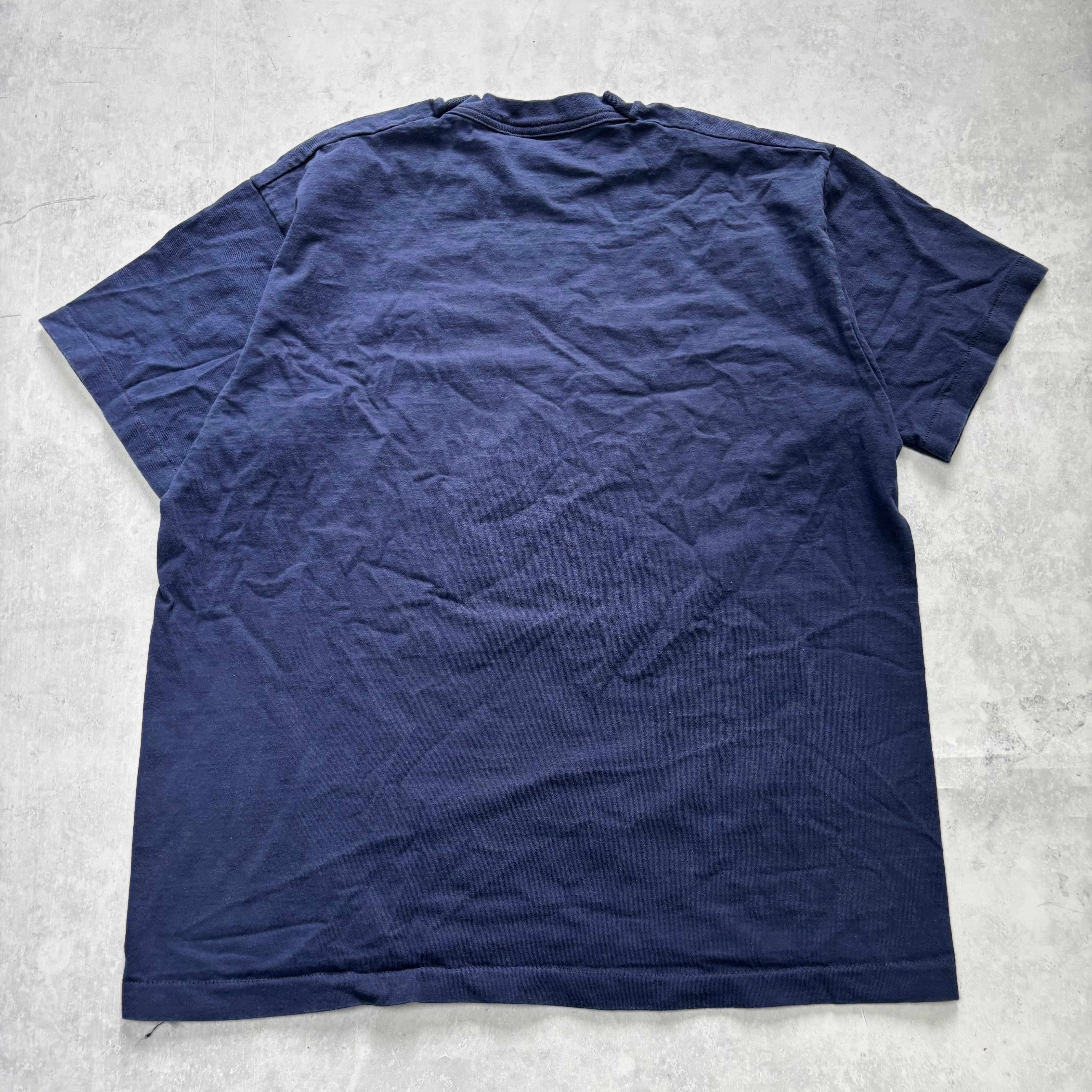Vintage T Shirt Mens Large Navy Blue Single Stitch Graphic Print 90s USA (E)