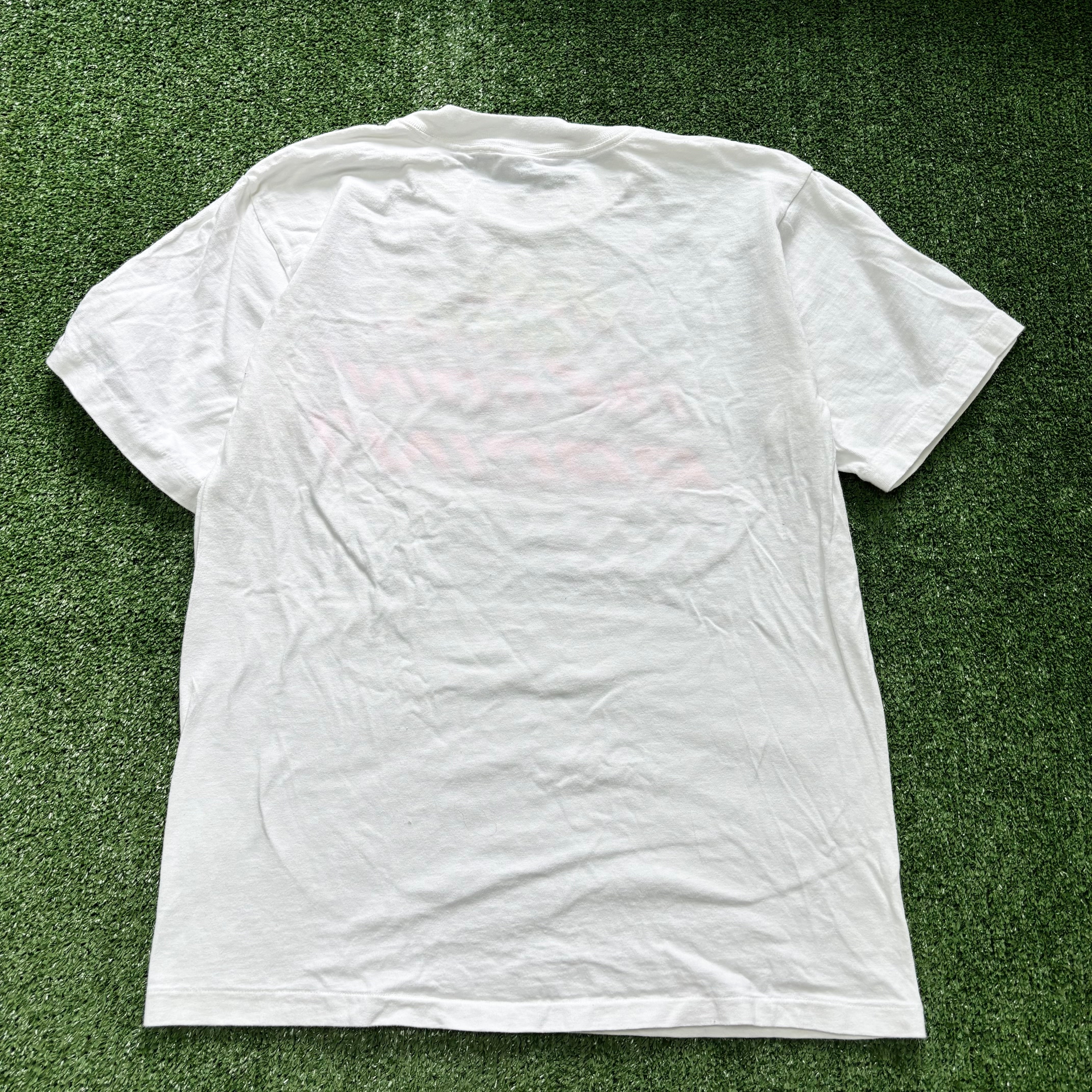 Vintage T Shirt Mens Medium White Single Stitch Graphic Print 90s Racing (E)