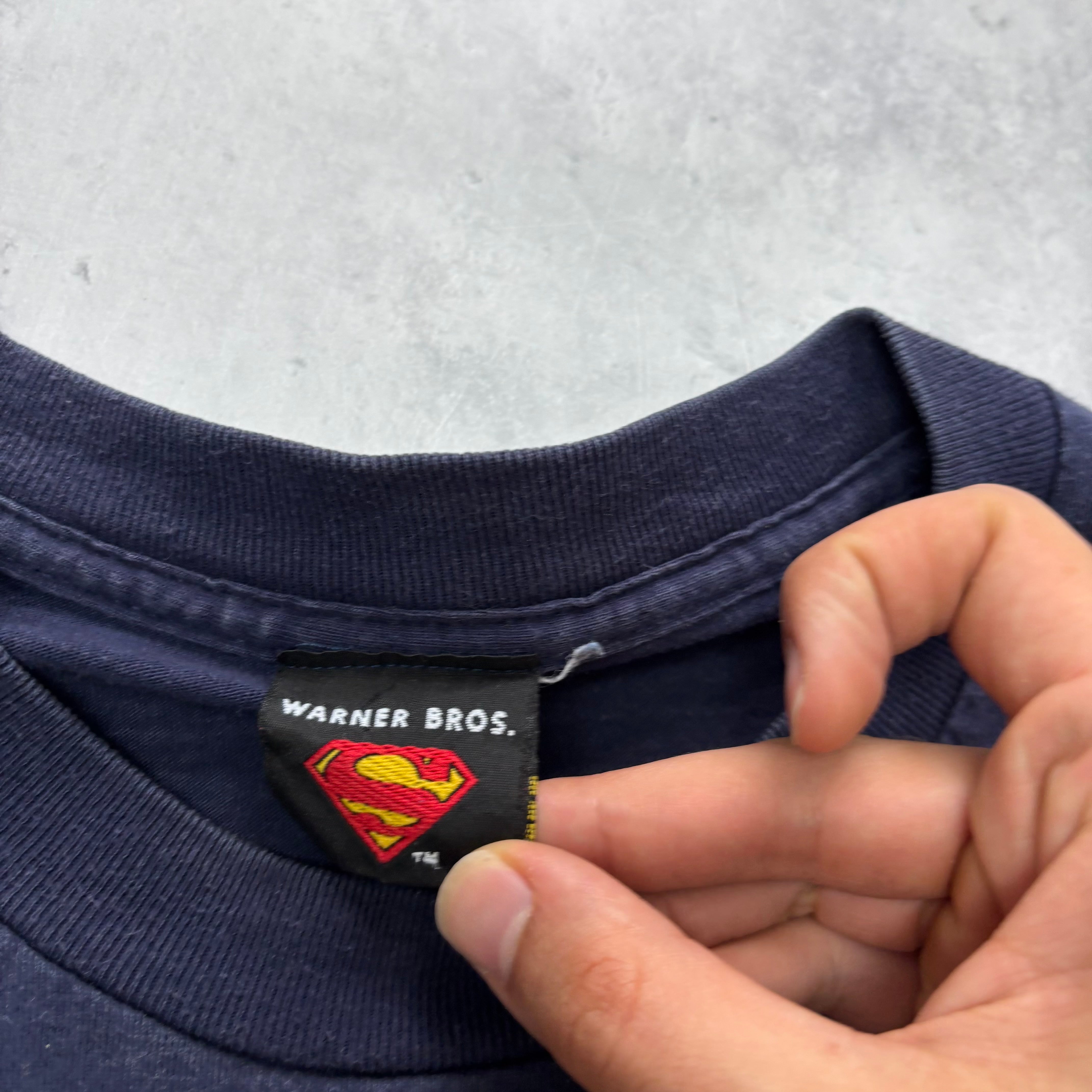 Vintage T Shirt Mens XL Navy Blue Graphic Print 00s Superman DC Comics (F)