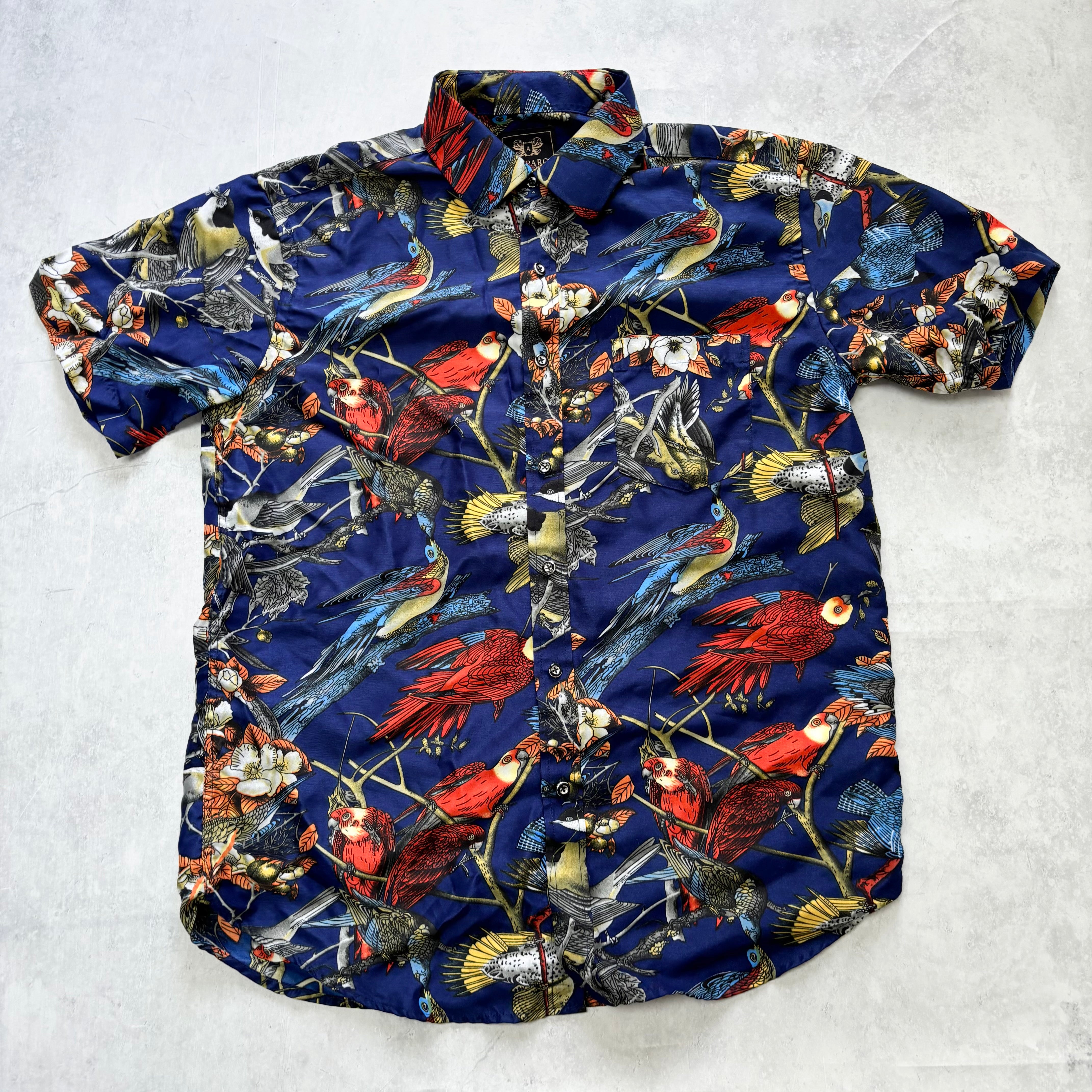 Hawaiian Shirt Mens Medium Blue Floral Aloha Short Sleeve Cotton (E)