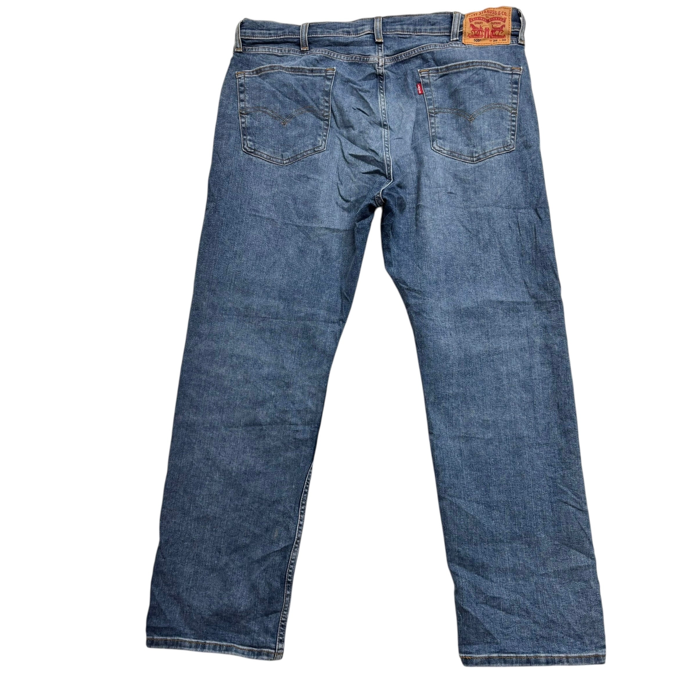 Levis 506 Jeans W38 L30 Mens Mid Blue Regular Straight Fit Stretch Denim (E)