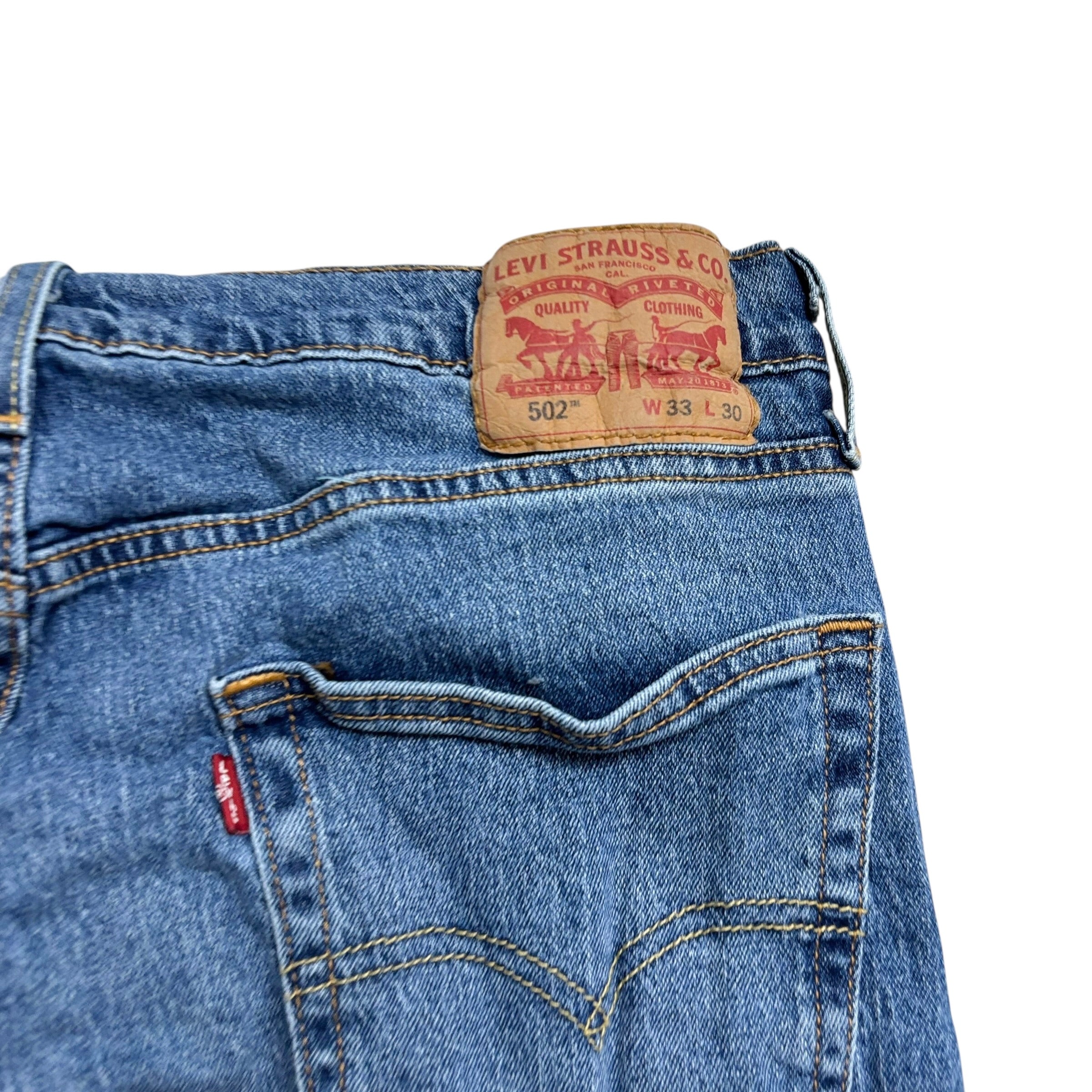 Levis 502 Jeans W33 L29 Mens Mid Blue Regular Tapered Fit Stretch Denim (E)