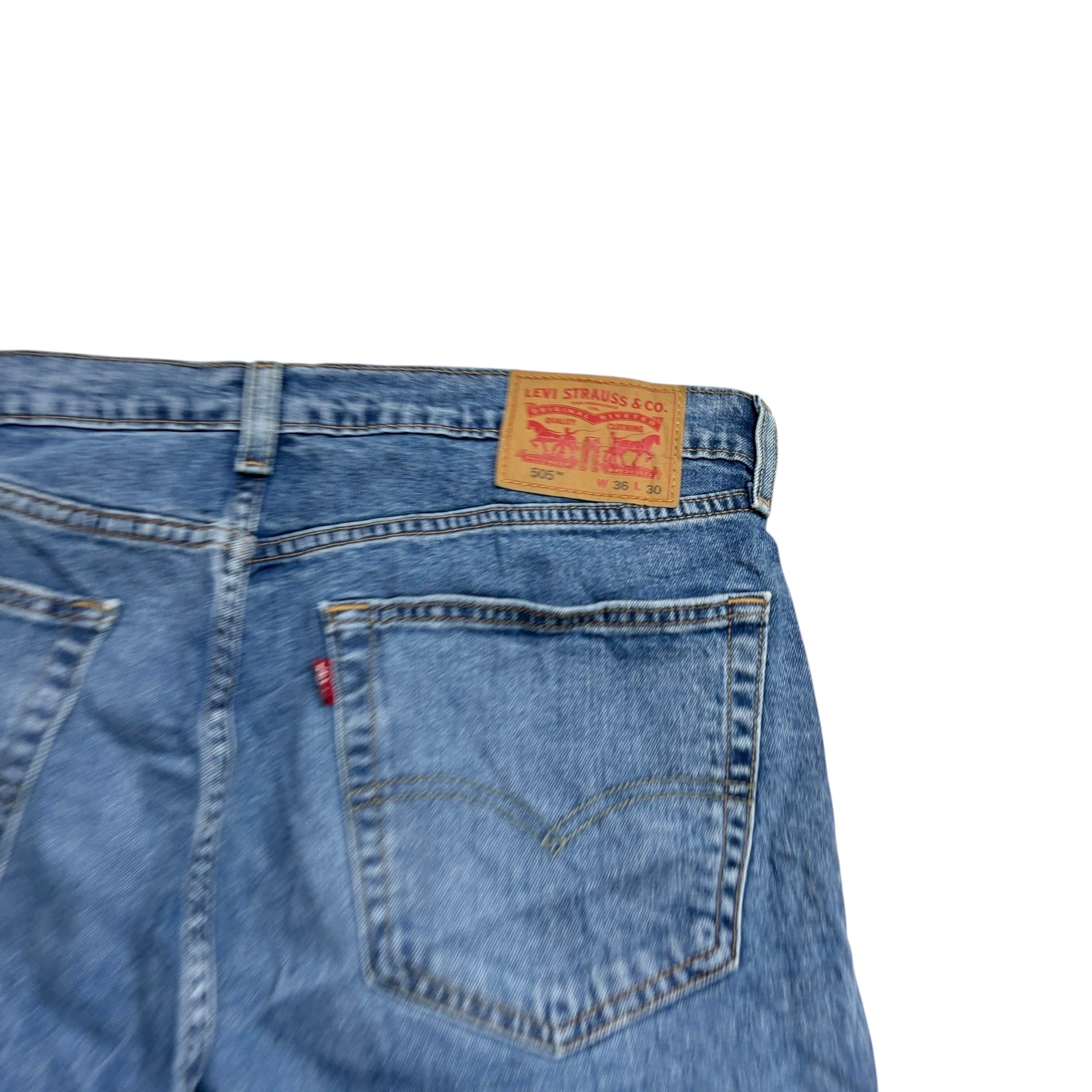 Levis 505 Jeans W36 L30 Mens Mid Blue Regular Straight Fit Stretch Denim