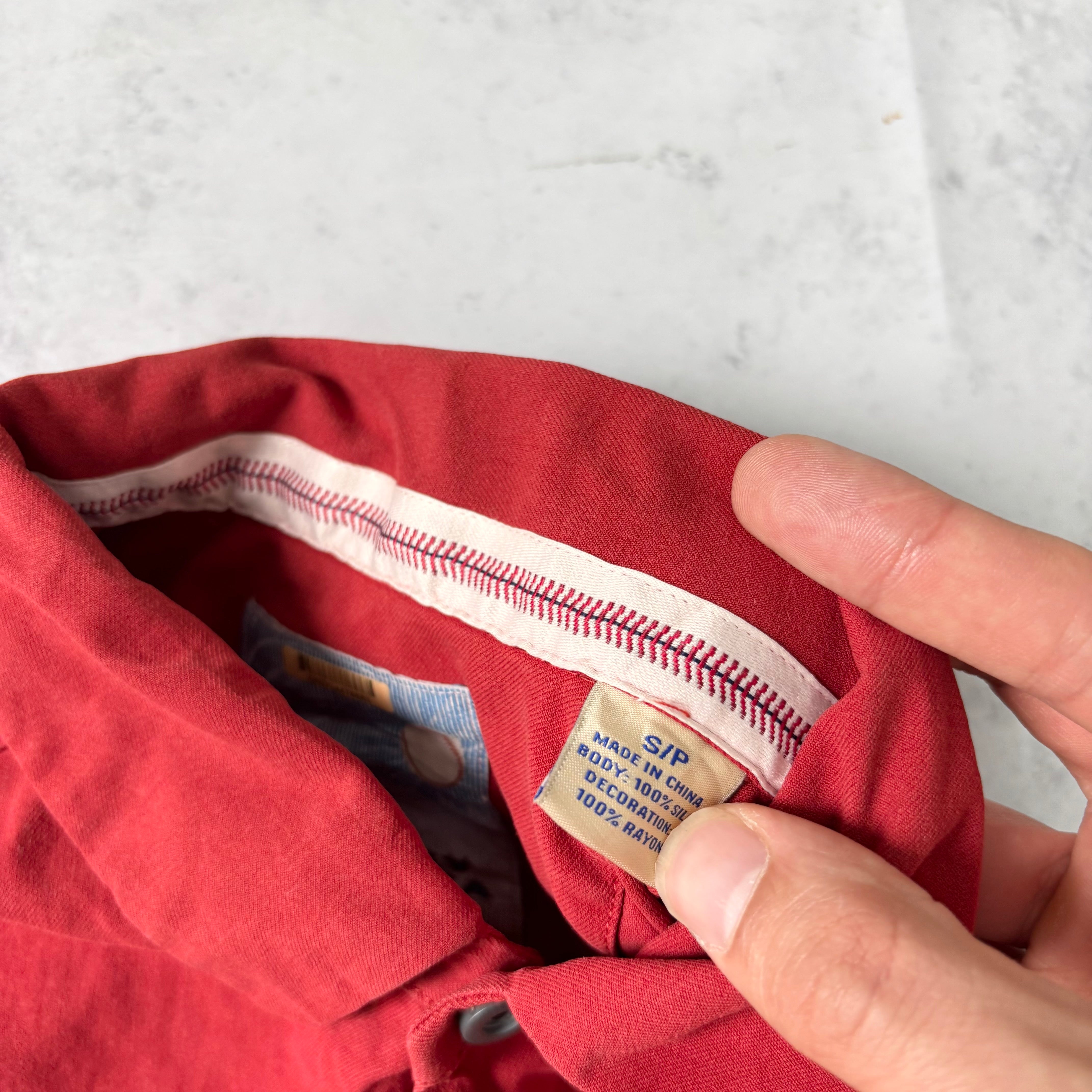 Baseball Shirt Mens Small Red Short Sleeve Silk Pattern Tommy Bahama (E)