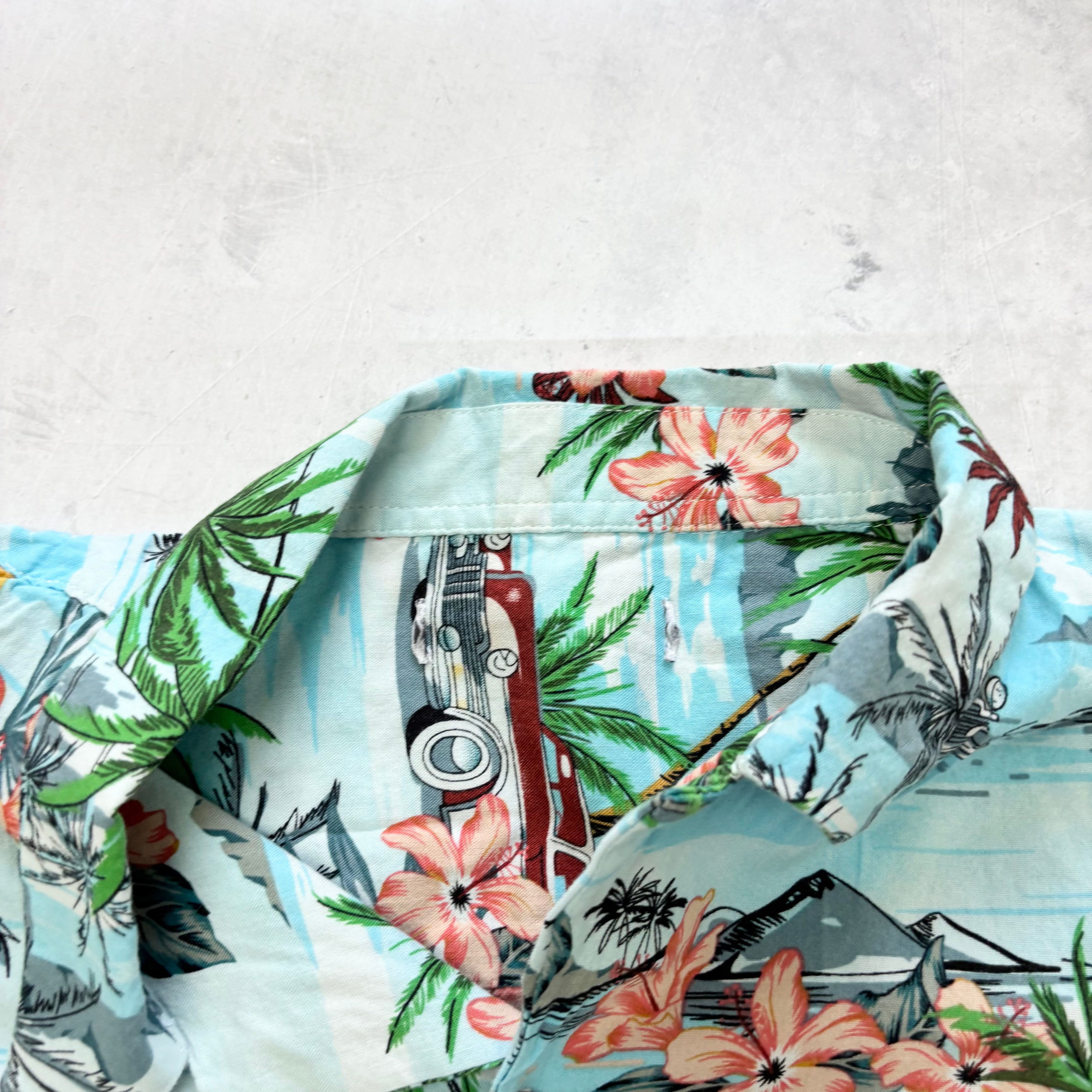 Hawaiian Shirt Mens Large Blue Floral Aloha Short Sleeve Viscose (E)