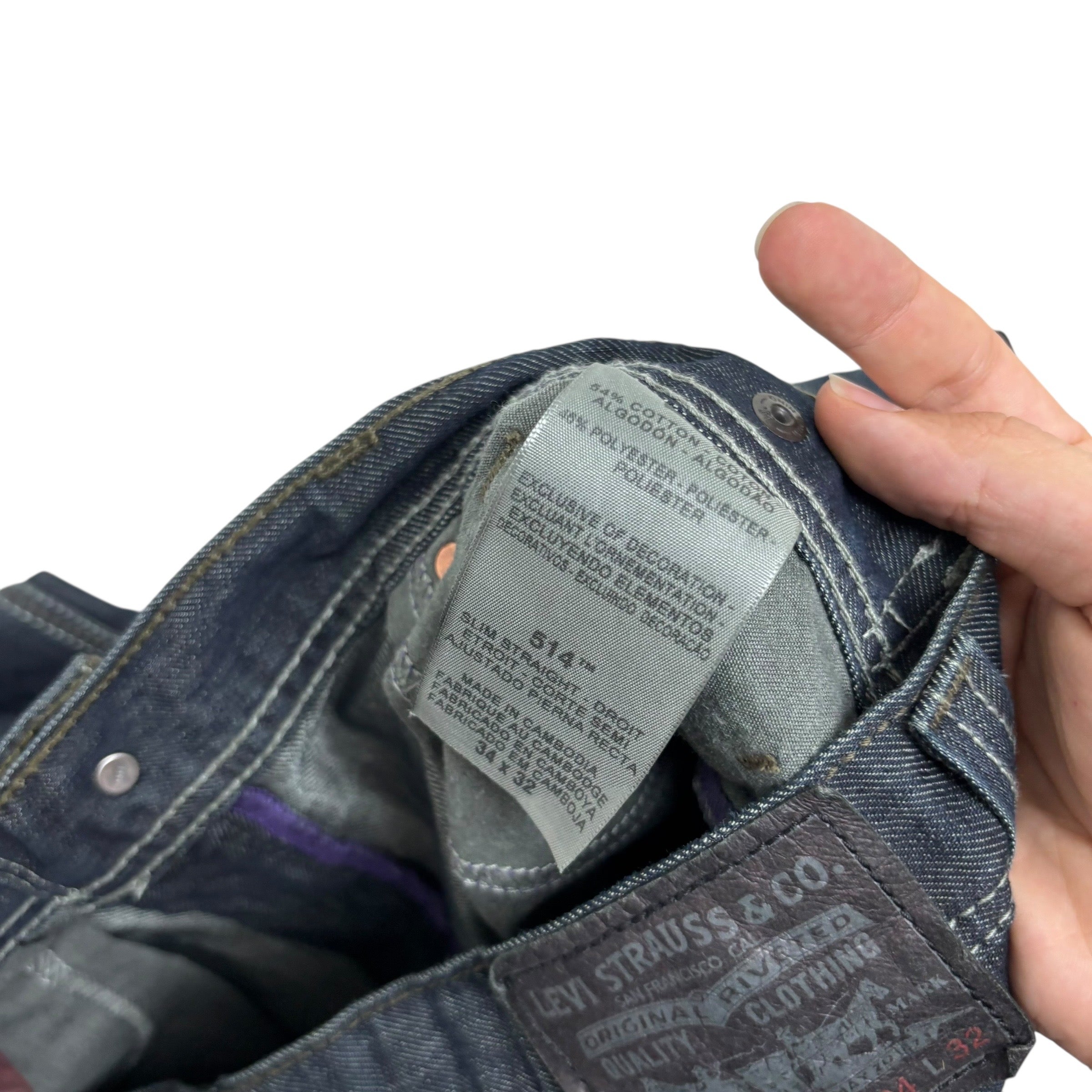 Levis 514 Jeans W34 L32 Mens Dark Blue Regular Straight Fit Vintage Denim (E)