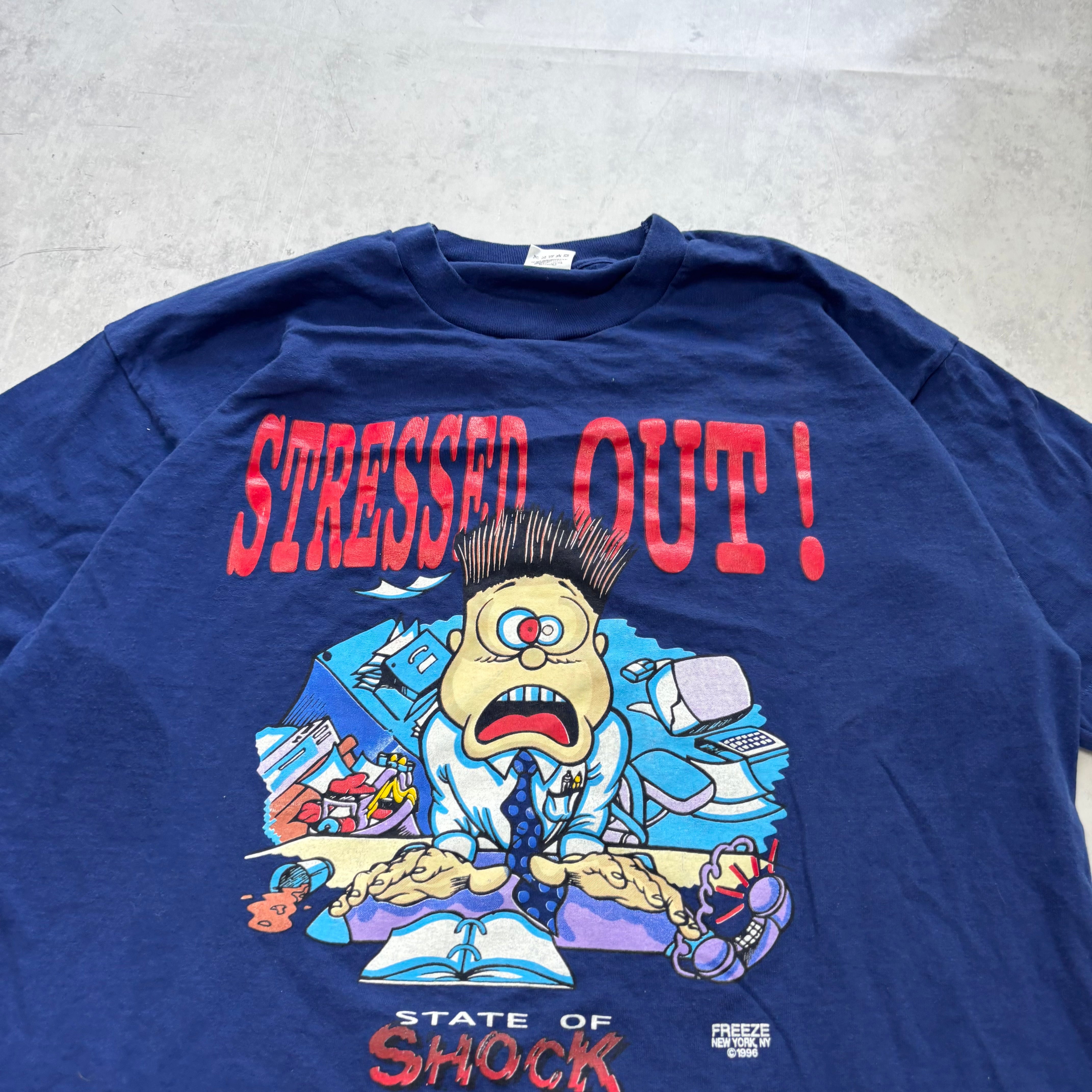 Vintage T Shirt Mens XL Blue Single Stitch Graphic Print 90s USA Funny (E)