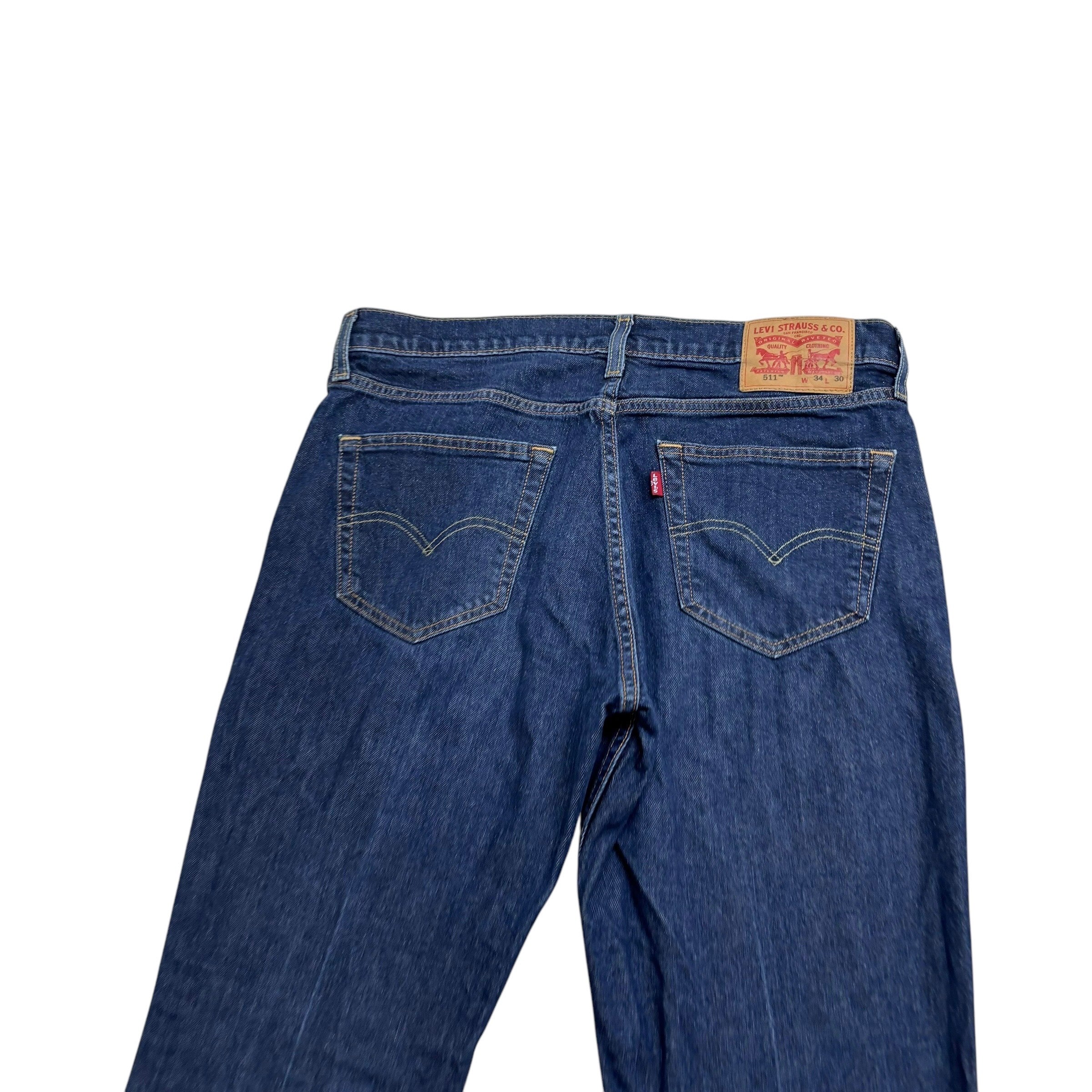 Levis 511 Jeans W34 L30 Mens Dark Blue Slim Fit Stretch Denim (E)