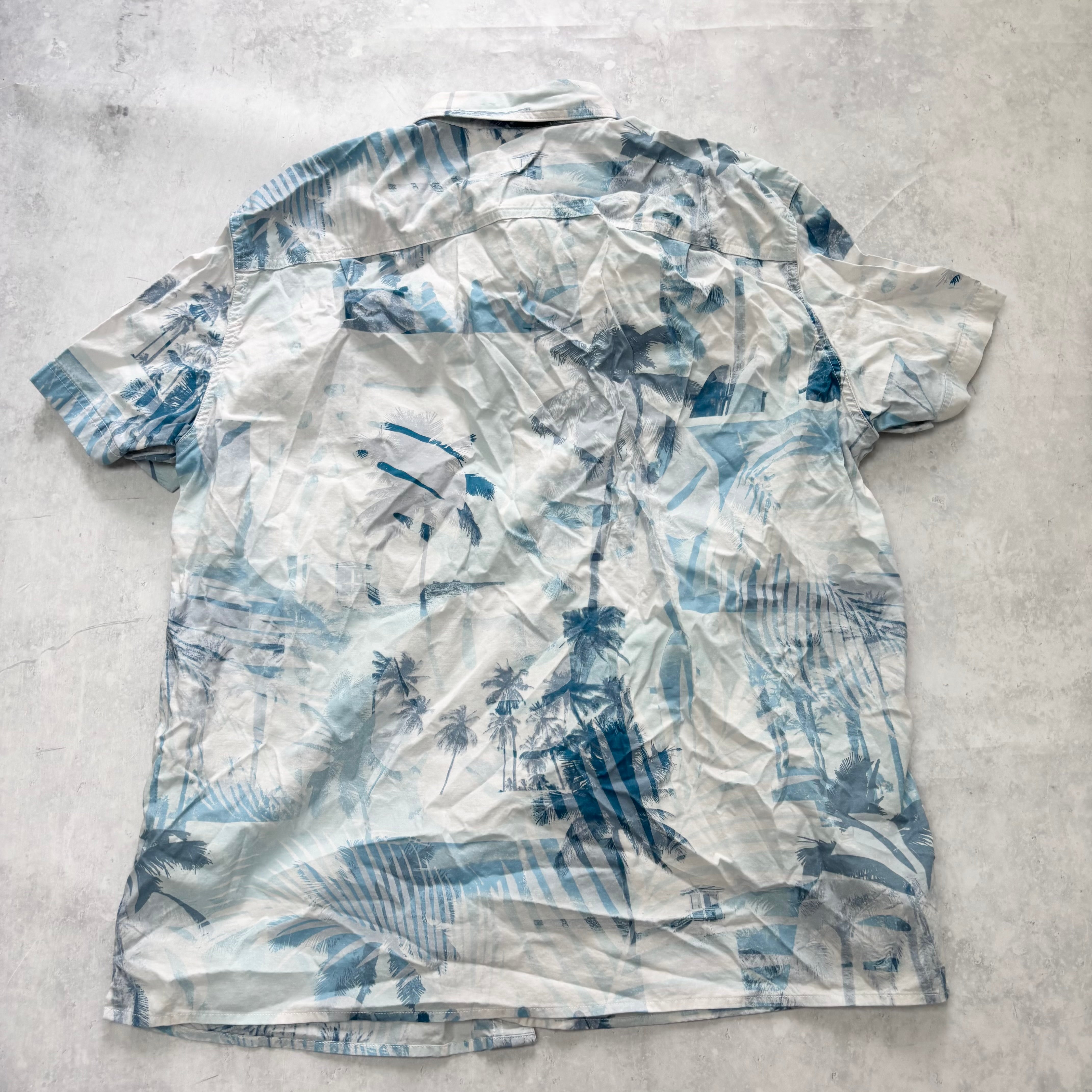 American Eagle Hawaiian Shirt Mens XXL Blue Floral Cotton Slim Fit (E)
