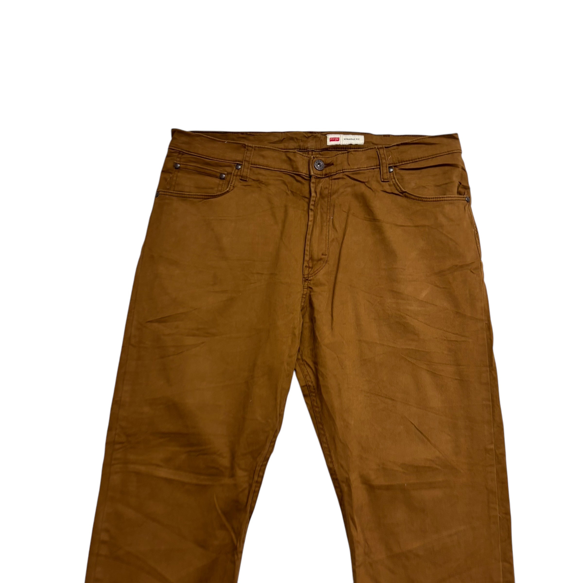 Wrangler Trousers W38 L30 Mens Brown Regular Straight Fit Stretch Cotton Pants (E)