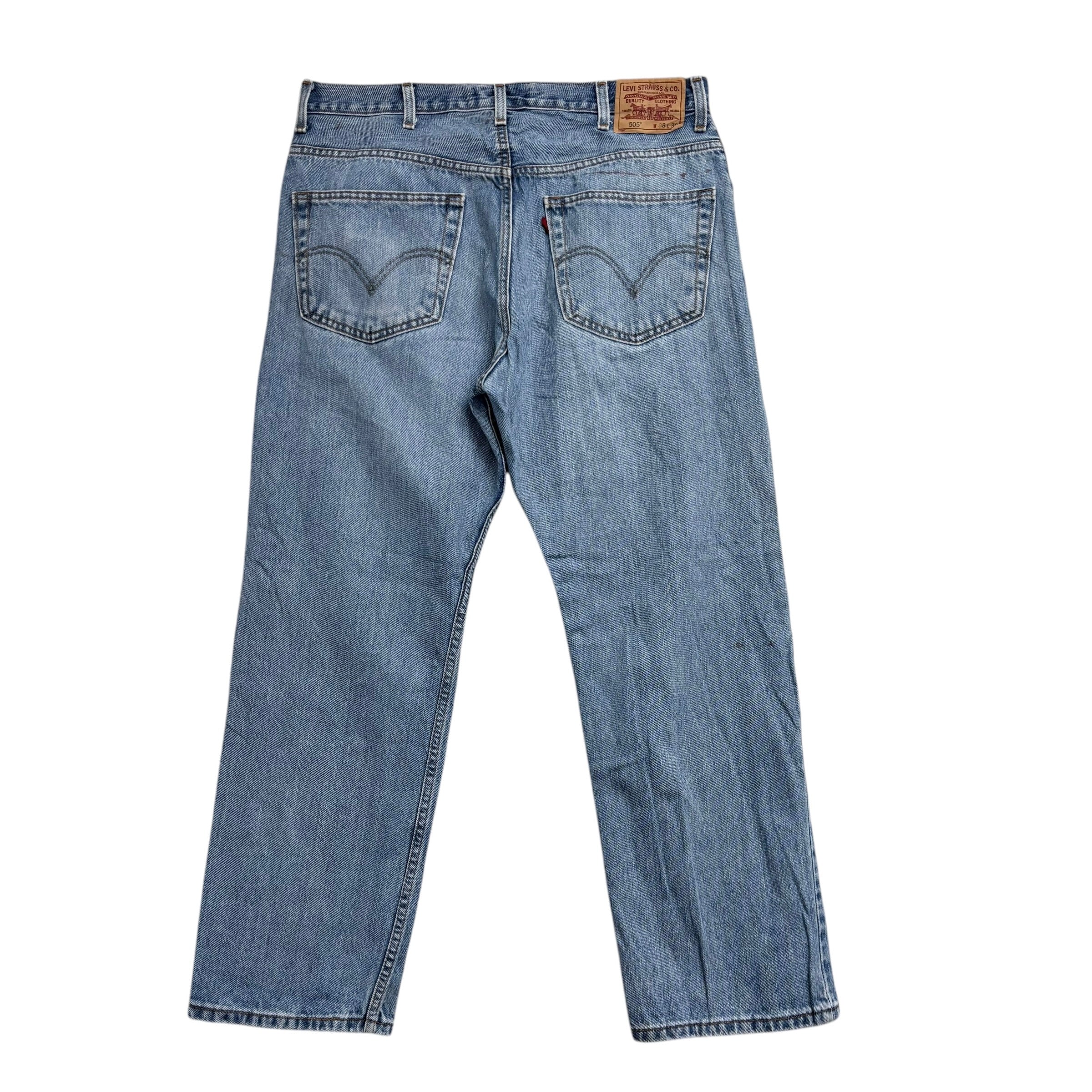 Levis 505 Jeans W38 L30 Mens Light Blue Regular Straight Fit Vintage Denim (F)