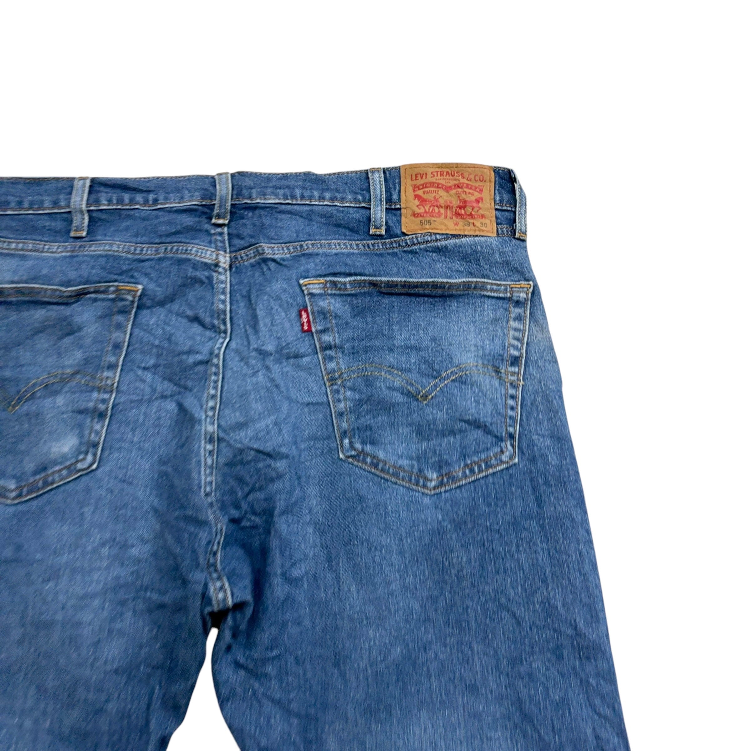 Levis 505 Jeans W38 L30 Mens Mid Blue Regular Straight Fit Stretch Denim (E)