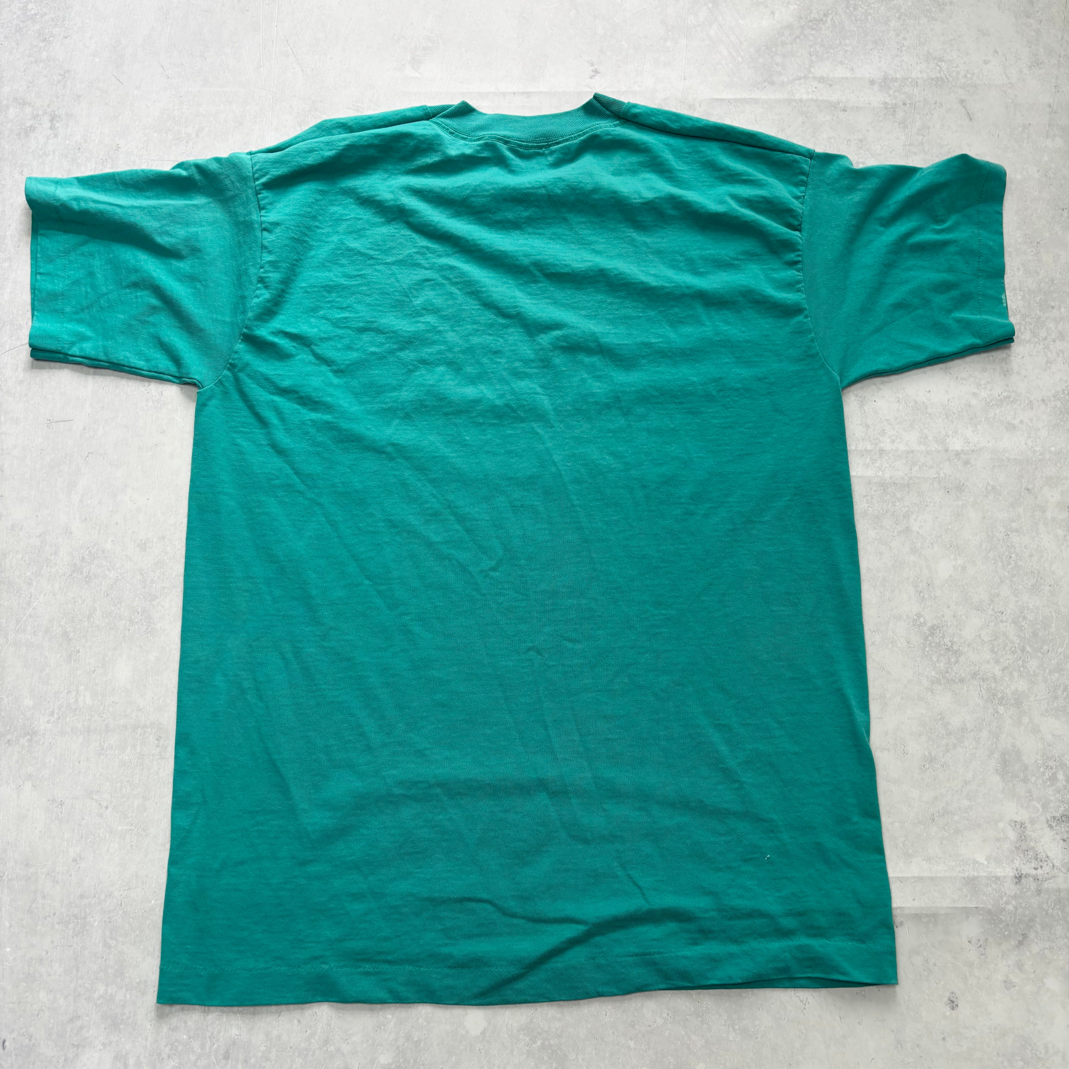 Vintage T Shirt Mens Large Green Single Stitch Graphic Print 90s USA (F)