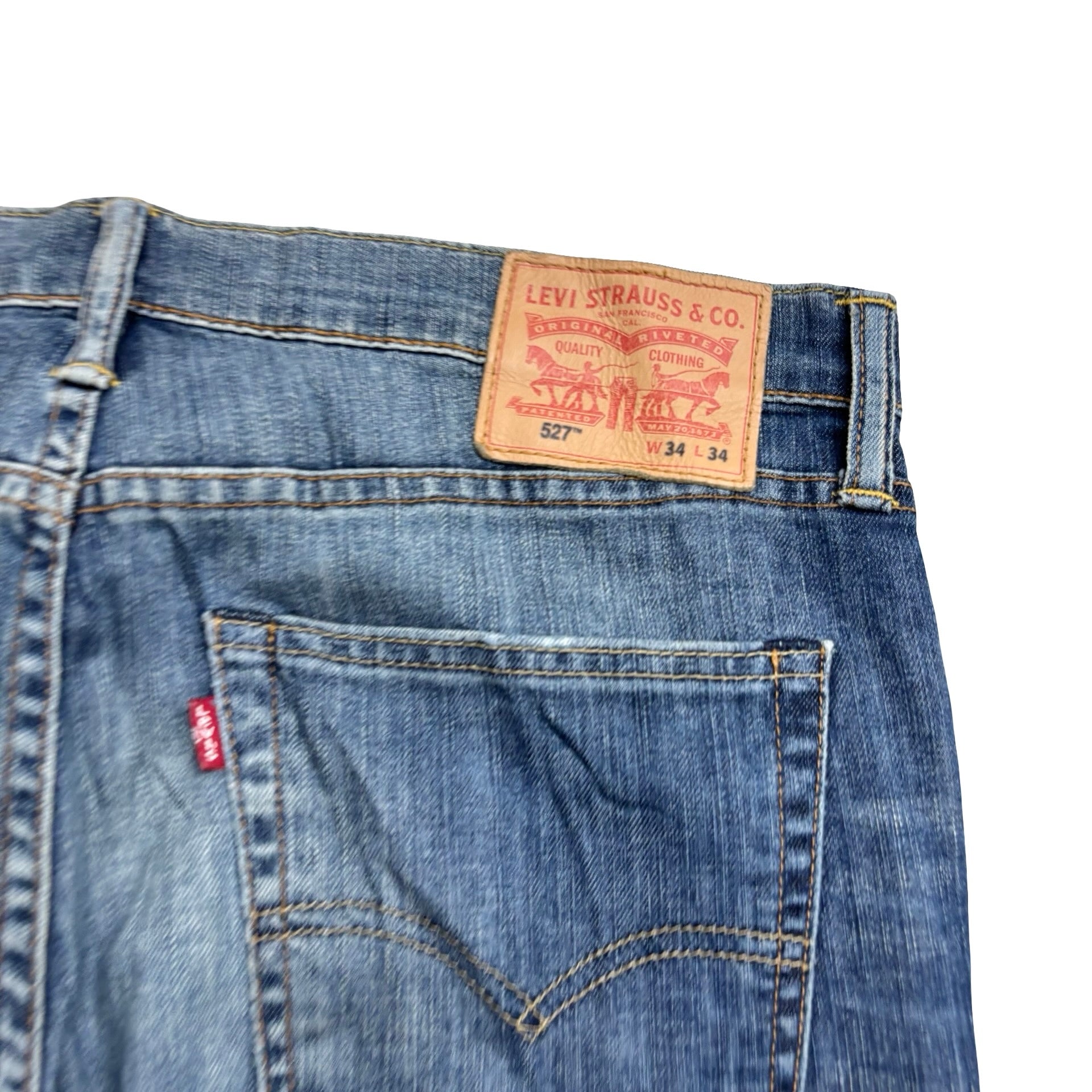 Levis 527 Jeans W34 L32 Mens Mid Blue Slim Bootcut Fit Stretch Denim (E)