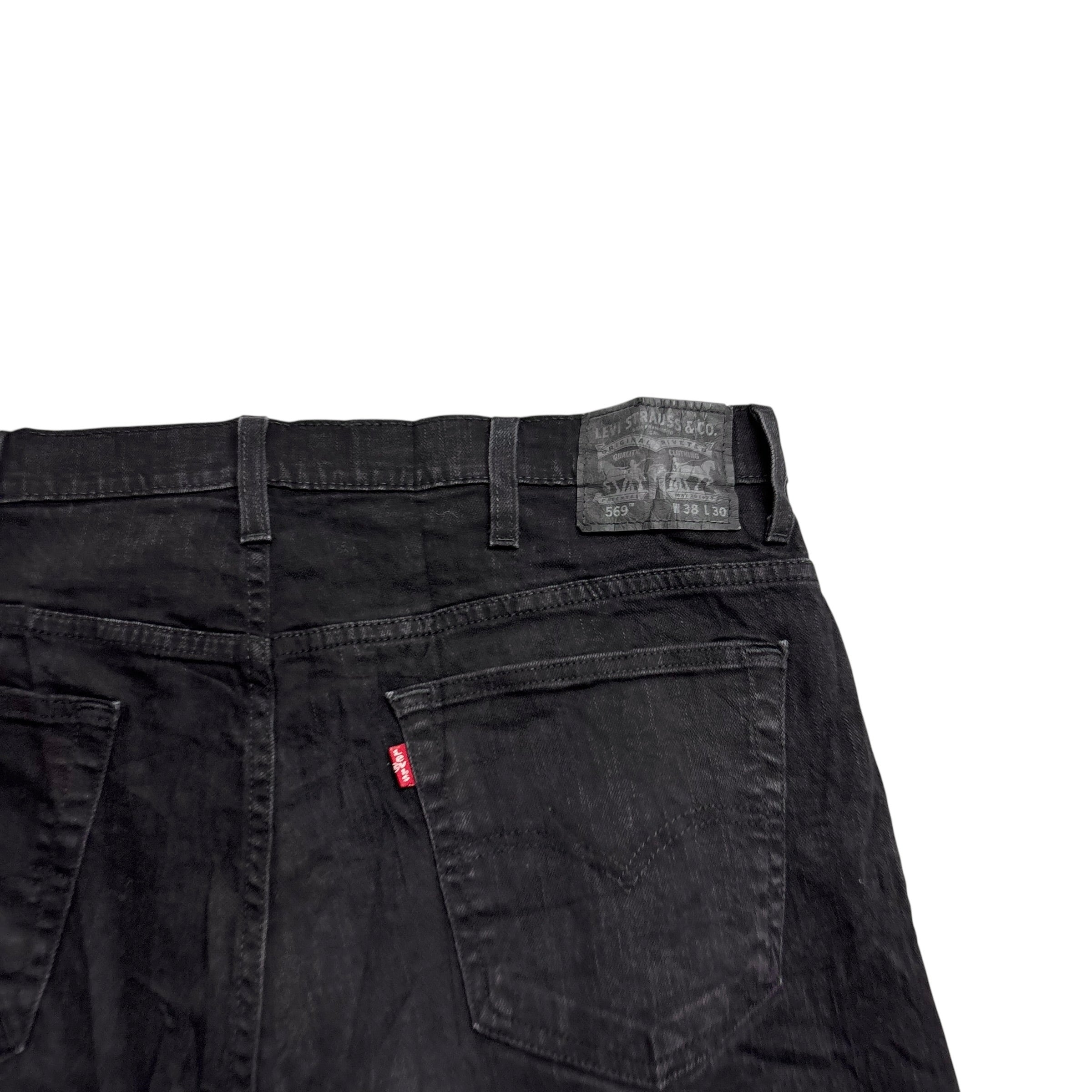 Levis 569 Jeans W38 L26 Mens Black Baggy Relaxed Straight Fit Stretch Denim (E)