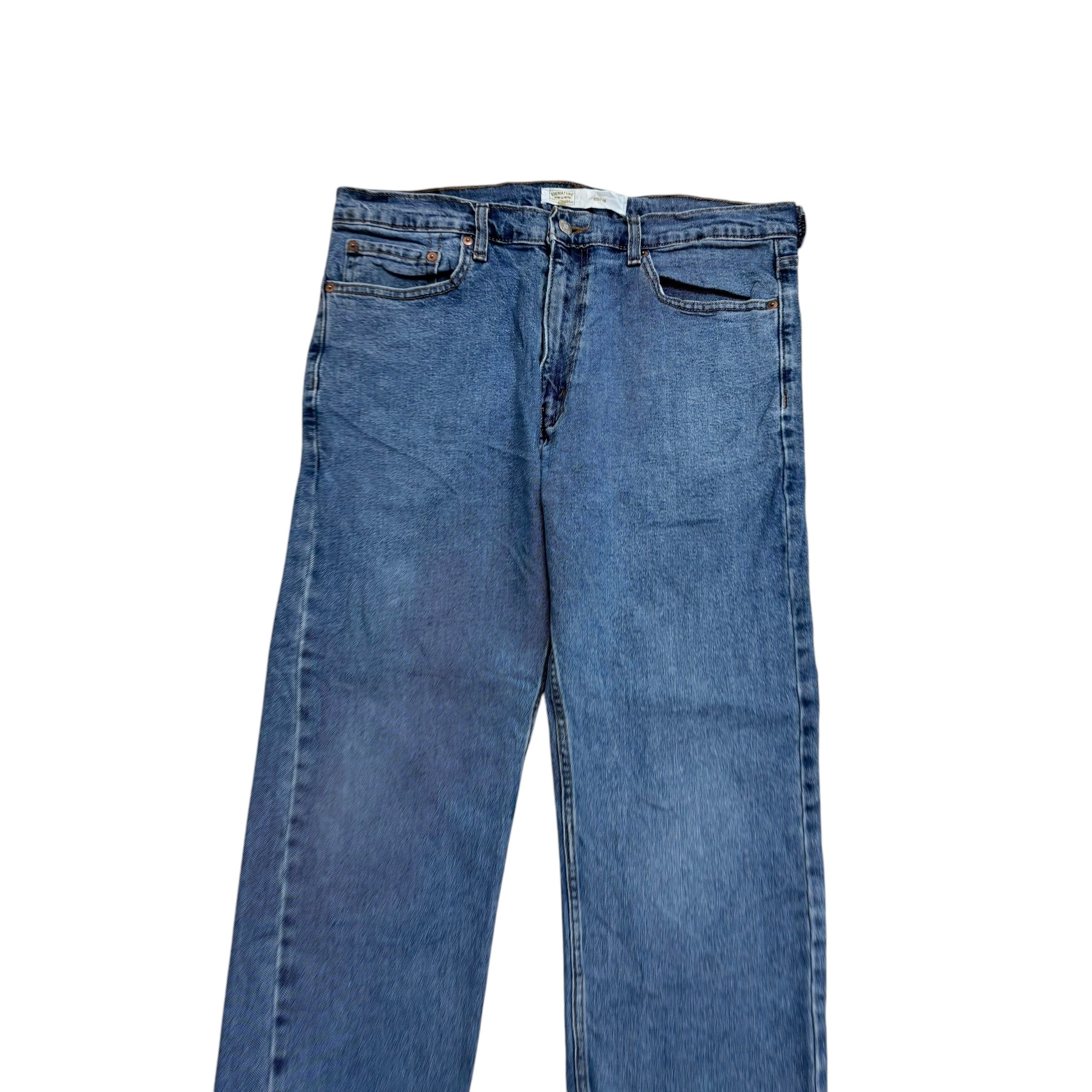 Levis Signature Jeans W34 L29 Mens Mid Blue Regular Straight Stretch Denim (E)