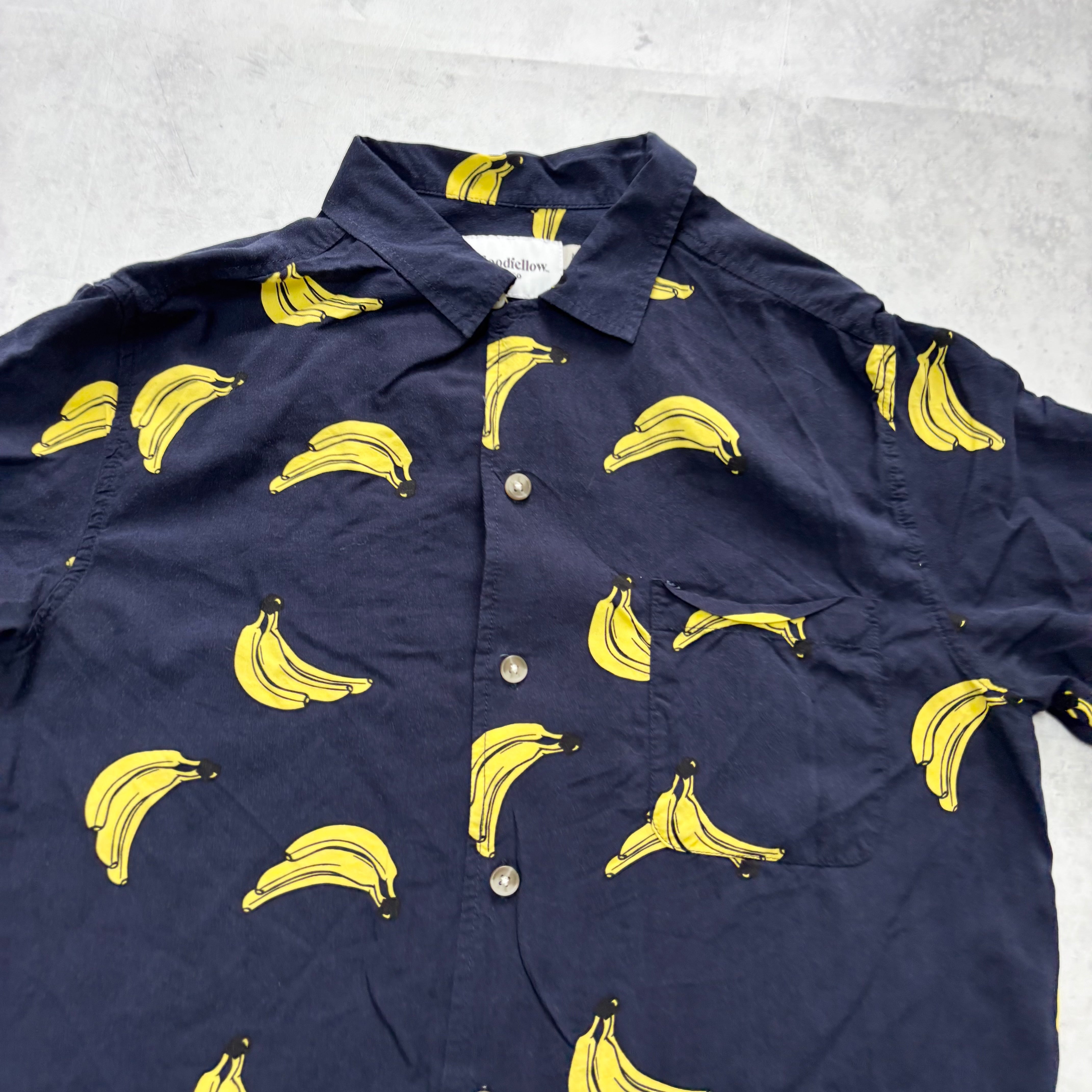 Goodfellow Shirt Mens Medium Navy Short Sleeve Rayon (E)