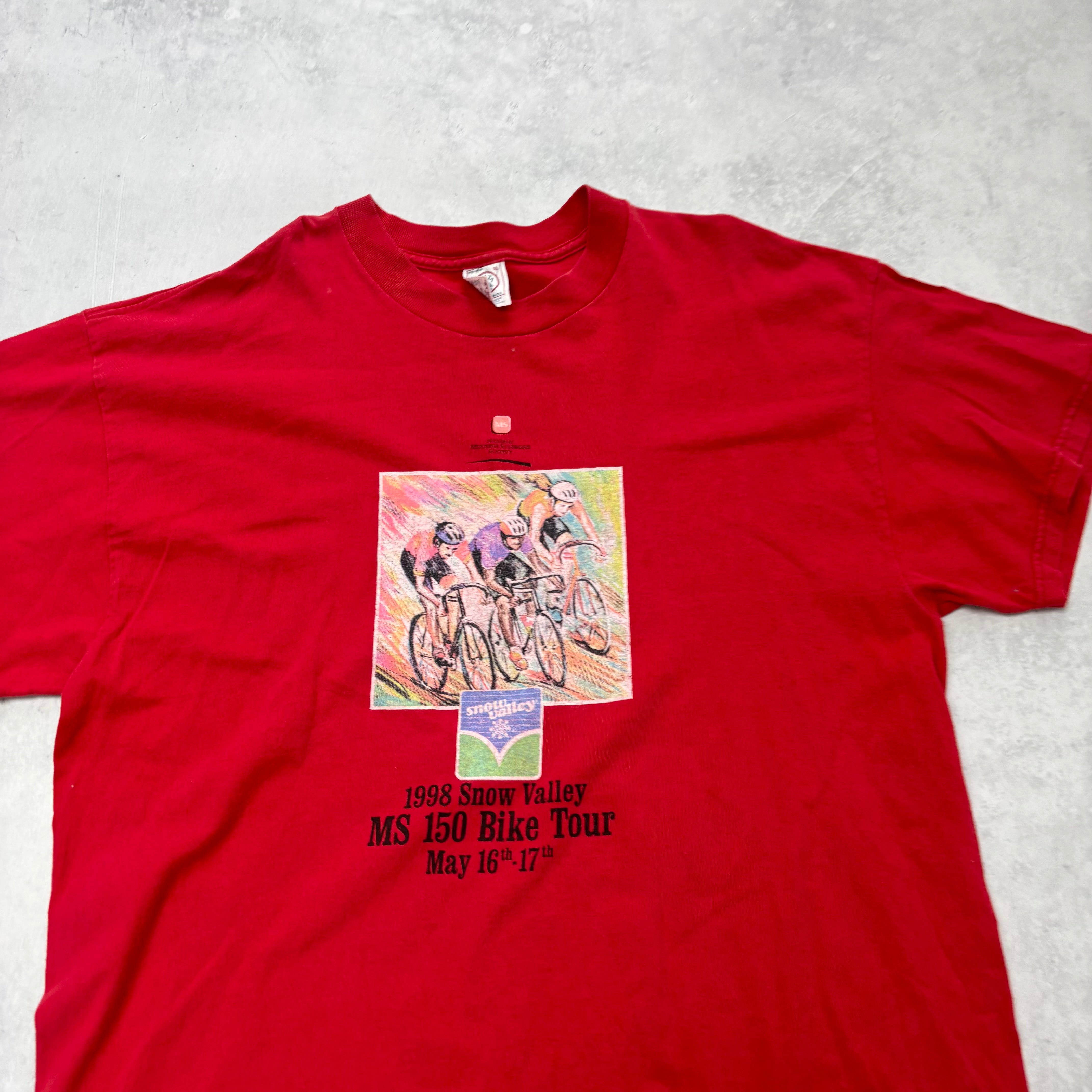 Vintage T Shirt Mens XL Red Graphic Print 90s Cycling