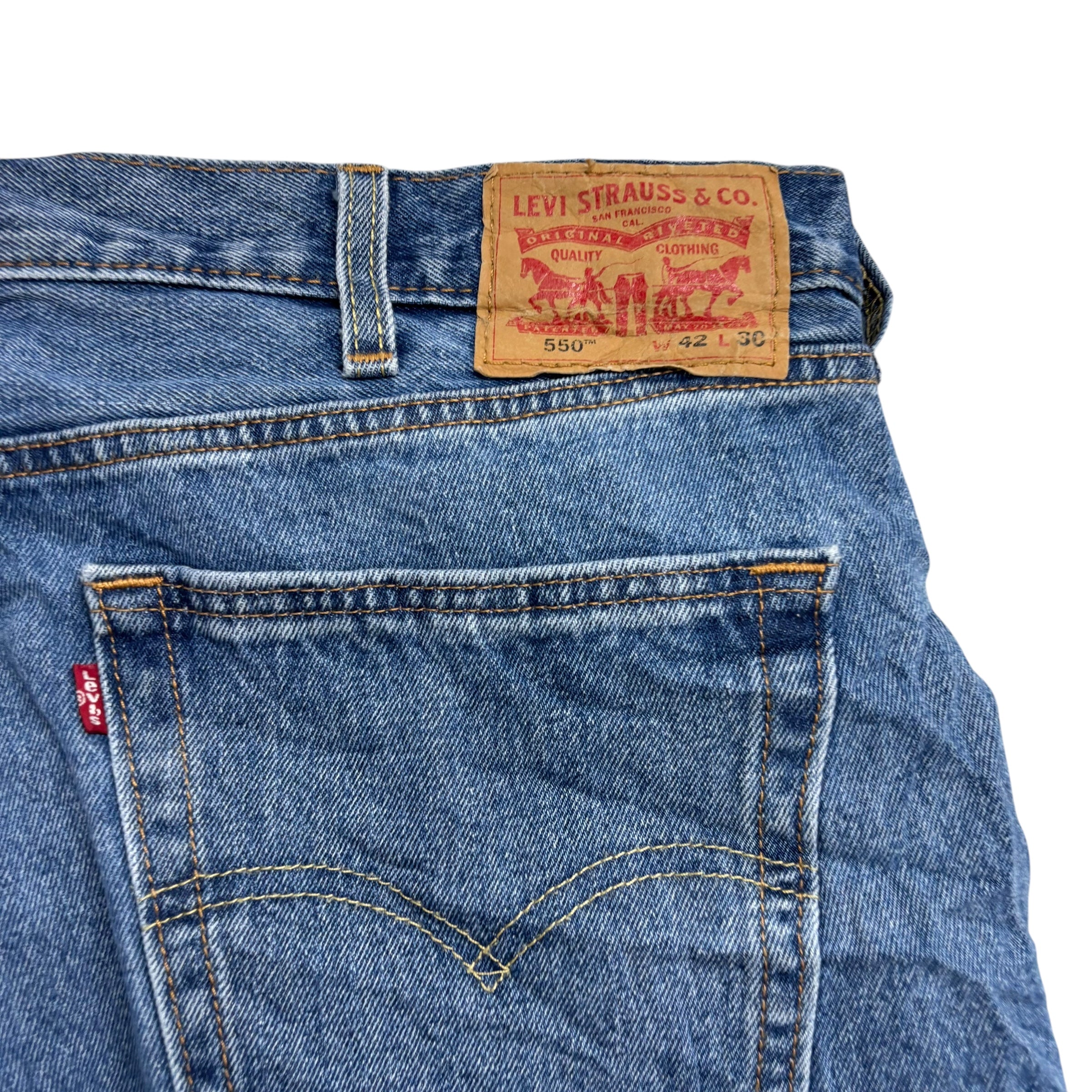 Levis 550 Jeans W42 L30 Mens Mid Blue Relaxed Straight Baggy Fit Denim (E)