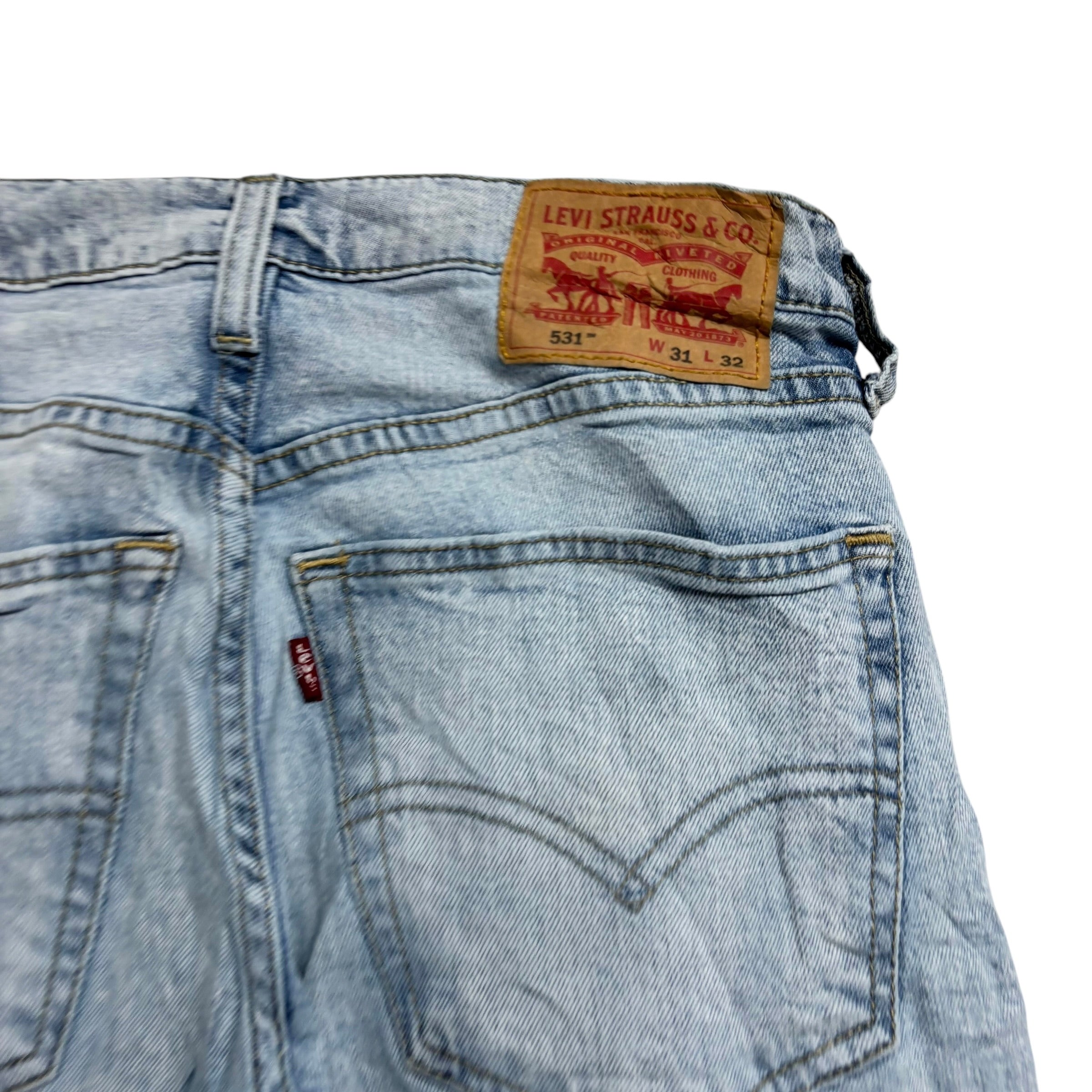 Levis 531 Jeans W31 L32 Mens Light Blue Athletic Slim Fit Stretch Denim (E)