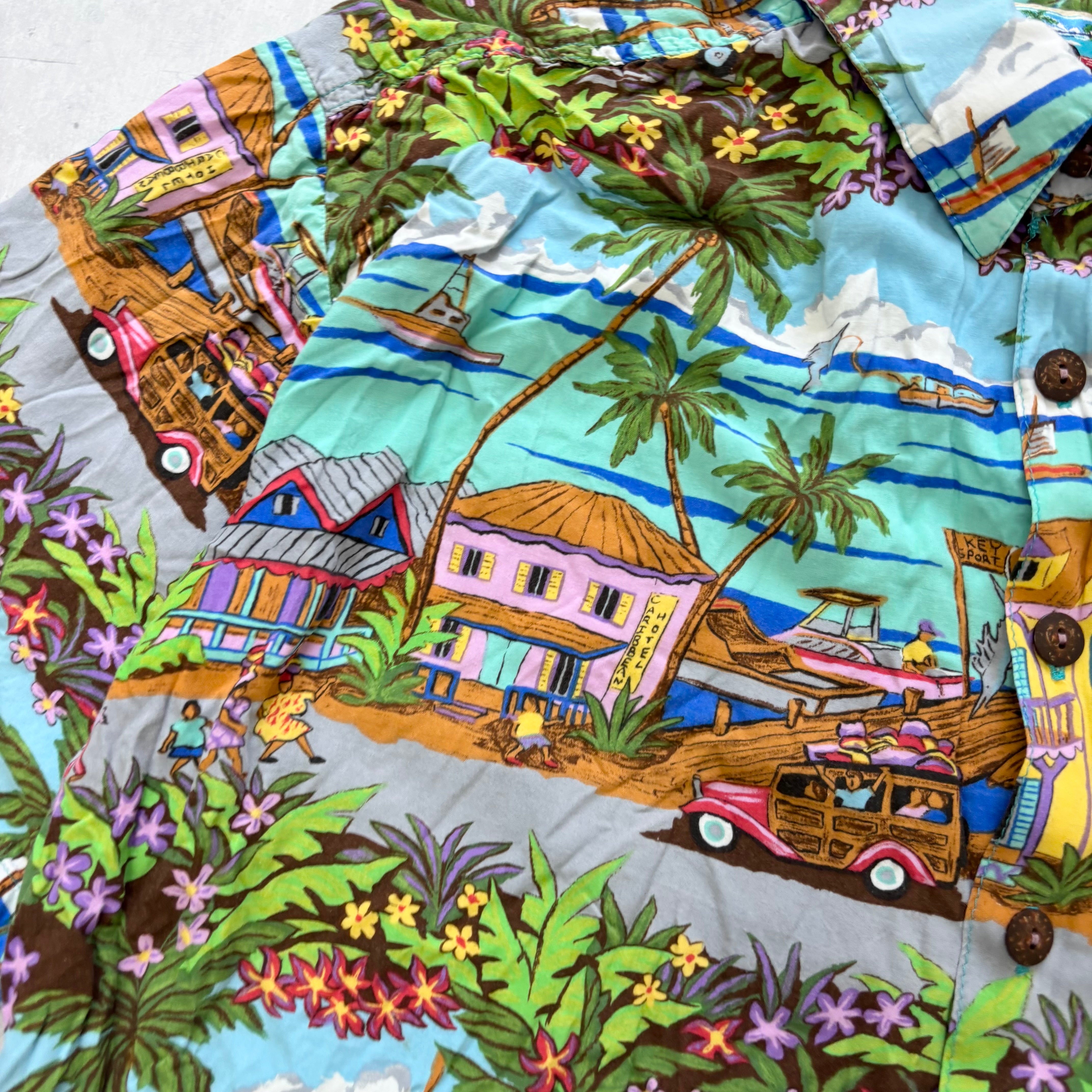 Vintage Hawaiian Shirt Mens Medium Blue Short Sleeve Rayon (E)