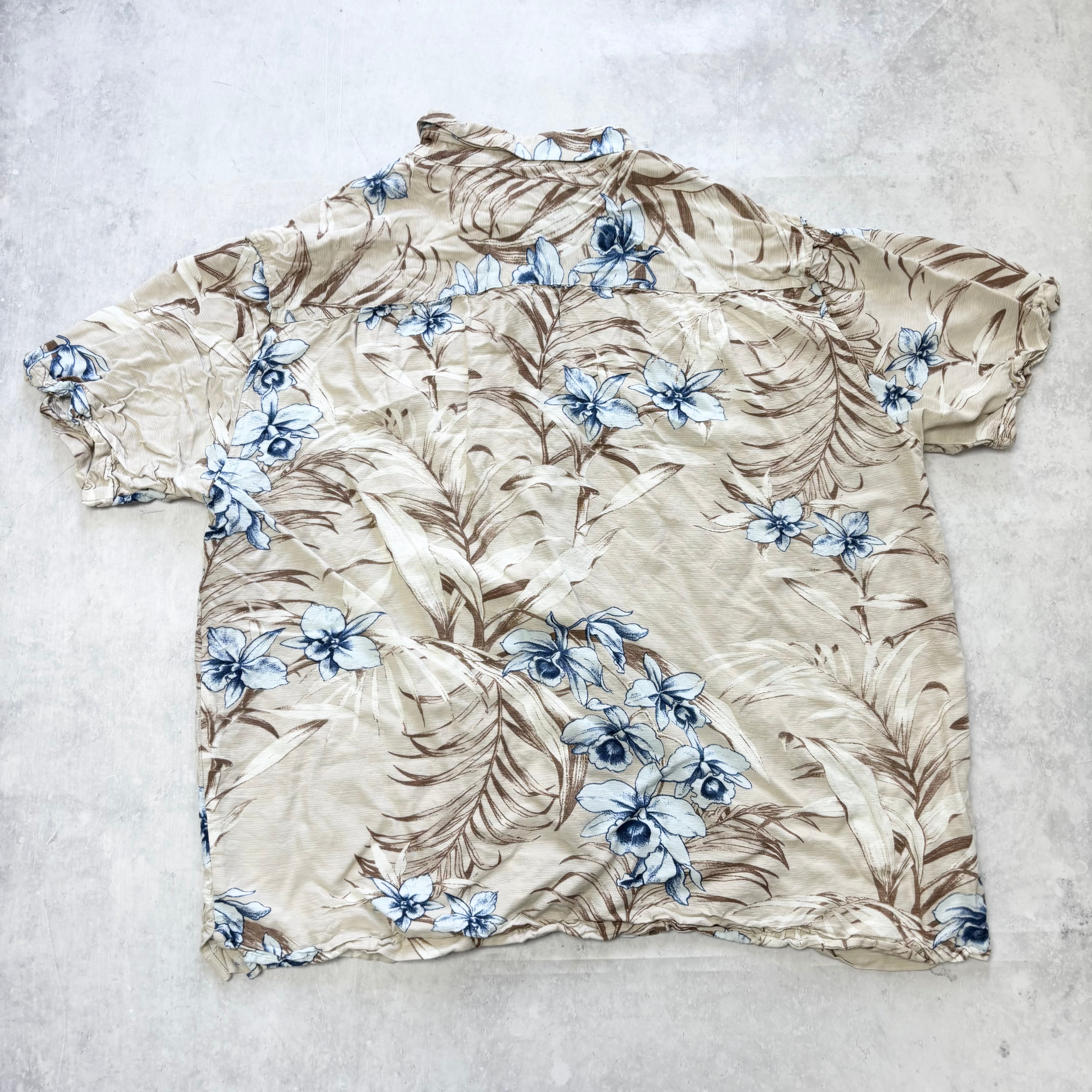 Vintage Hawaiian Shirt Mens XXL Beige Floral Aloha Short Sleeve Rayon (E)