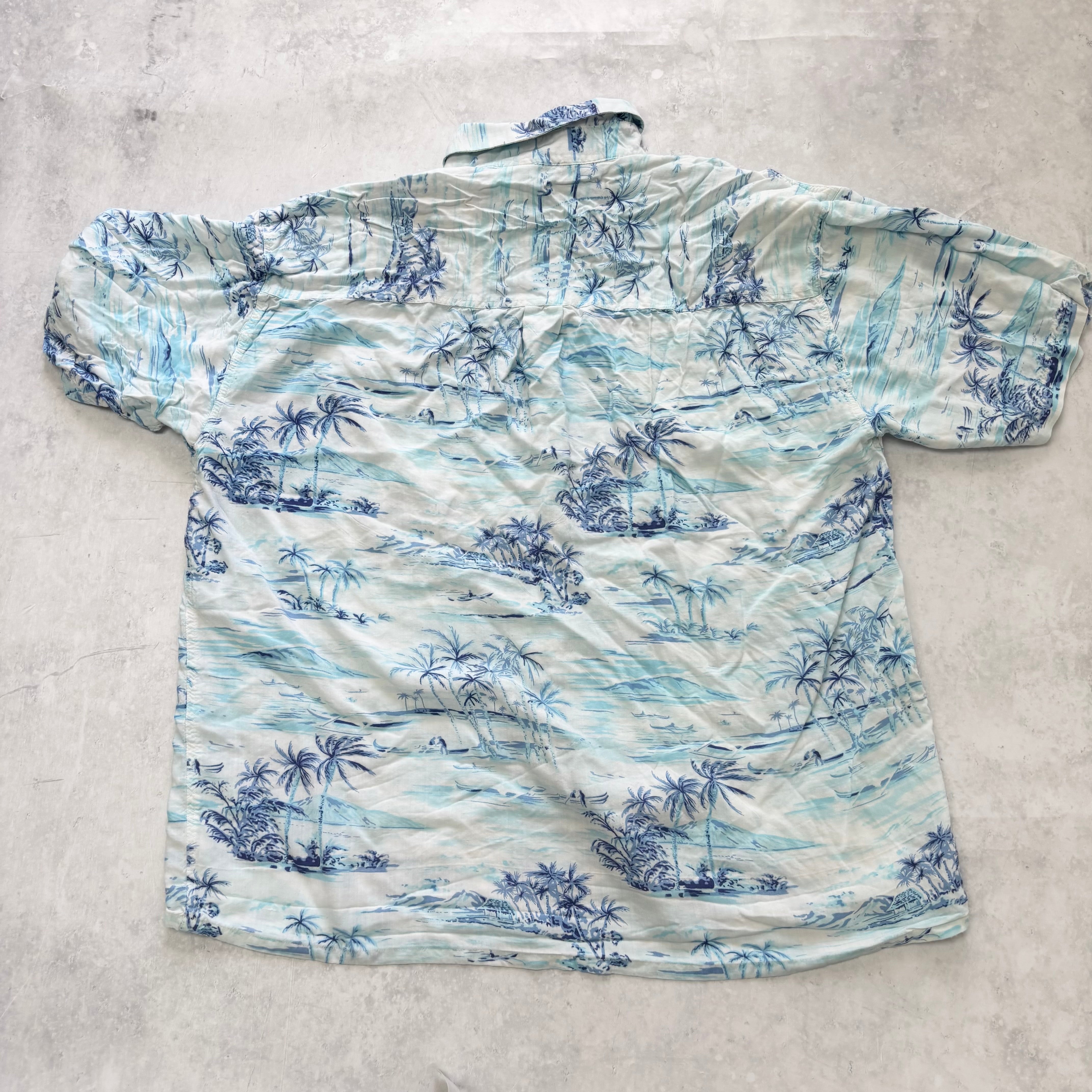 Vintage Hawaiian Shirt Mens Small Blue Floral Aloha Short Sleeve Rayon (E)