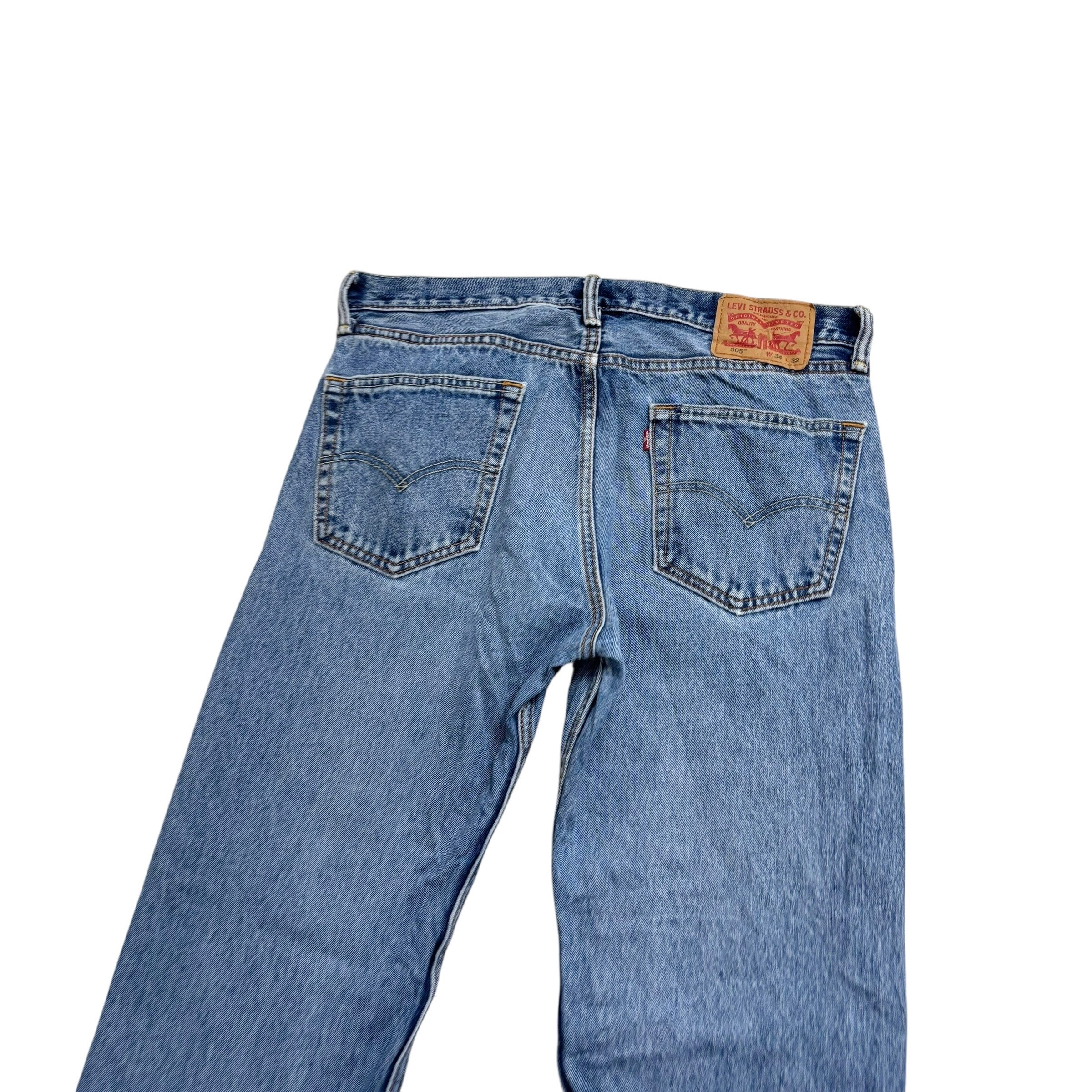 Levis 505 Jeans W34 L32 Mens Mid Blue Regular Straight Fit Denim (E)