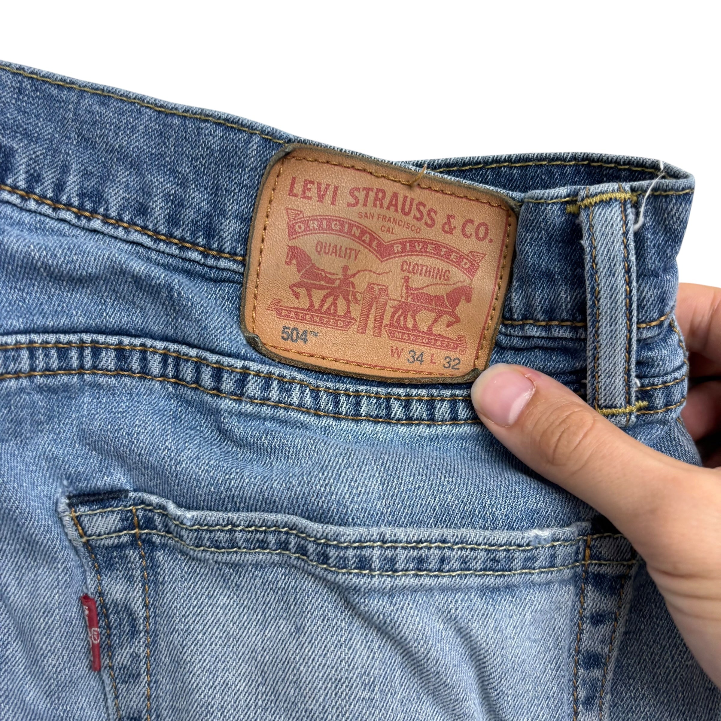 Levis 504 Jeans W34 L32 Mens Mid Blue Regular Straight Fit Stretch Denim (F)
