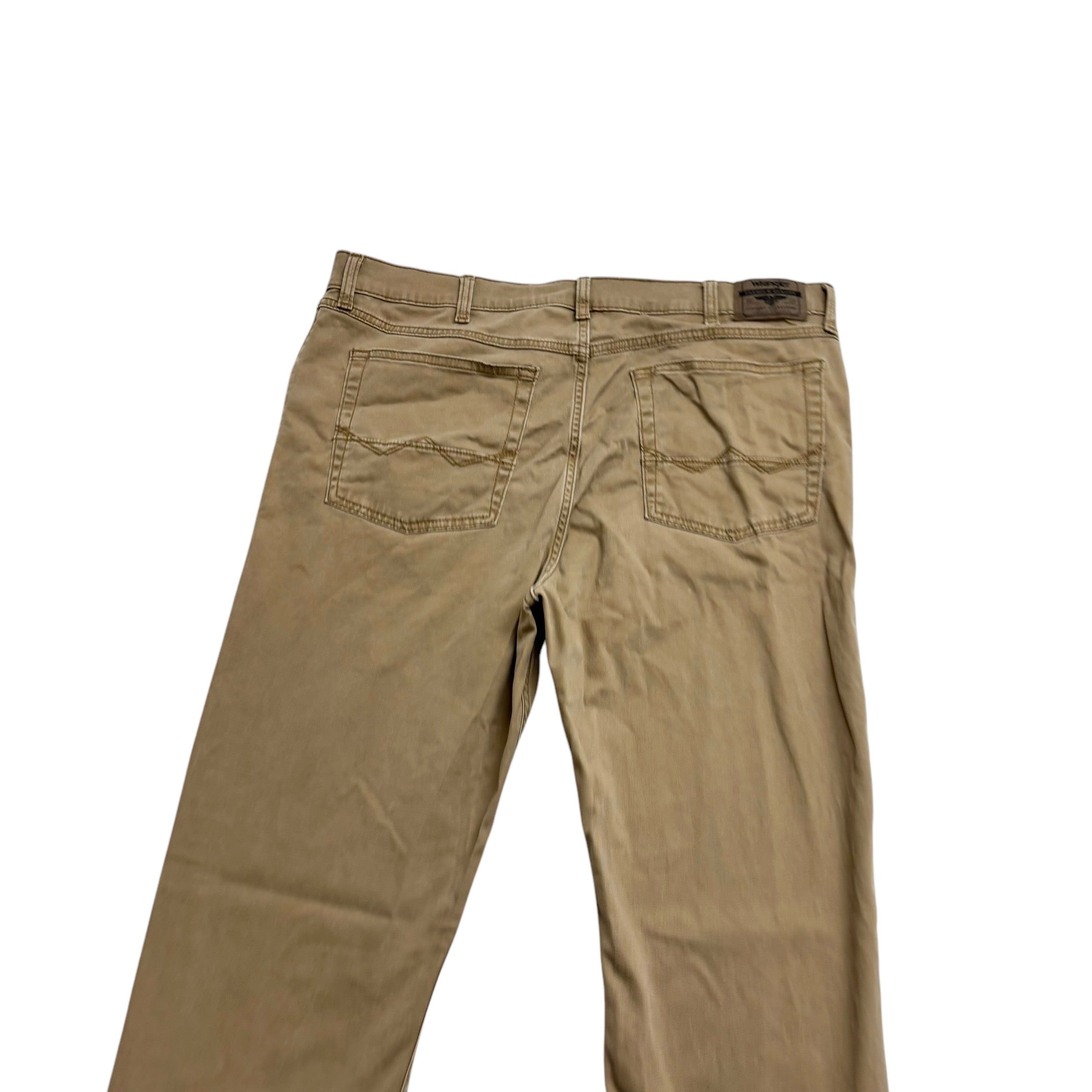 Wrangler Trousers W38 L32 Mens Tan Beige Slim Straight Fit Stretch Pants (E)