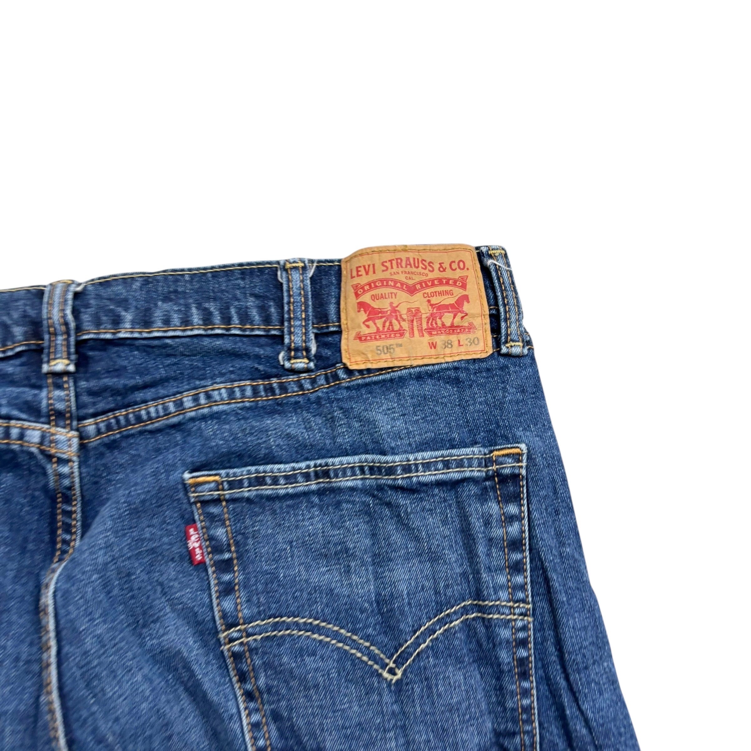 Levis 505 Jeans W38 L30 Mens Dark Blue Regular Straight Fit Stretch Denim (E)