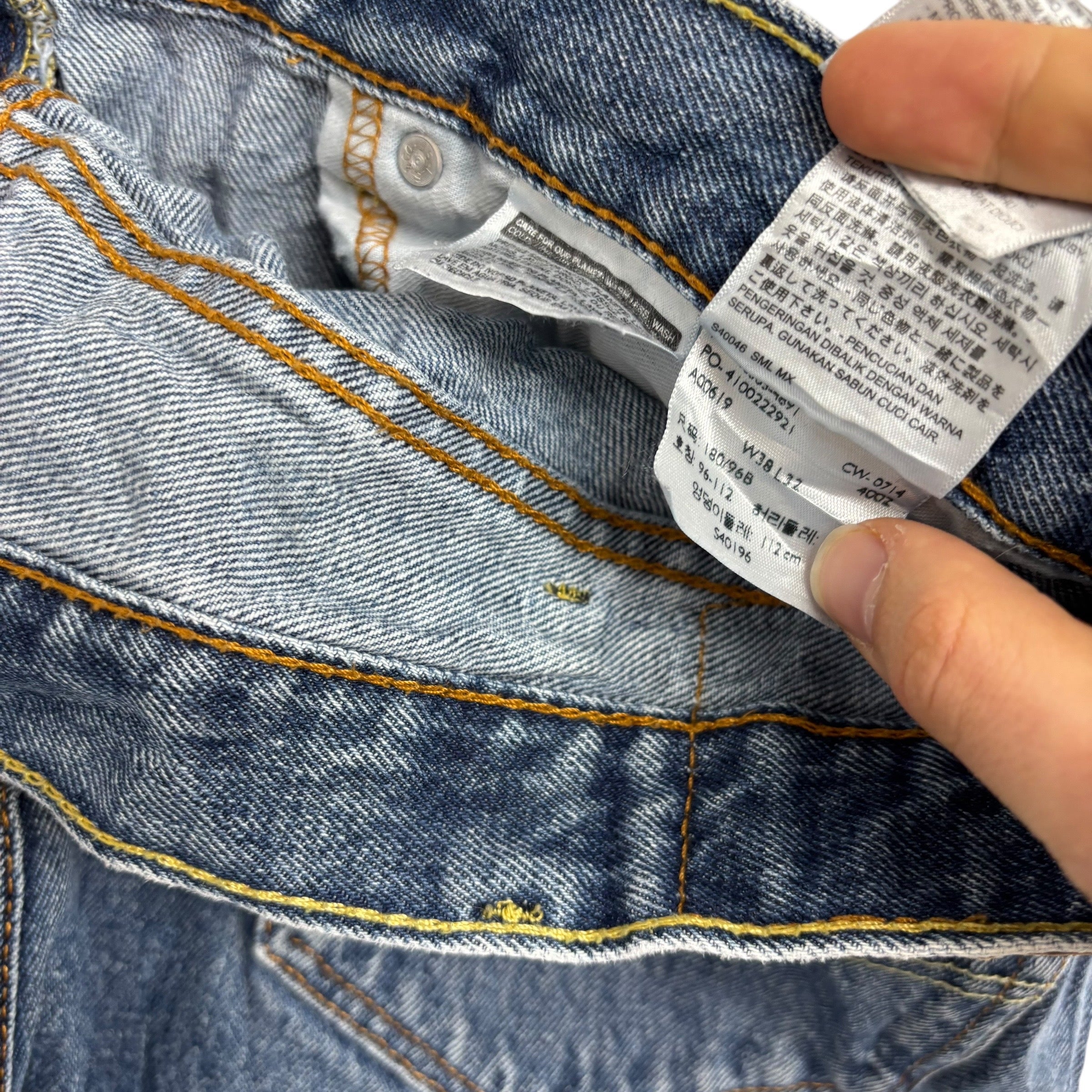 Levis 505 Jeans W38 L32 Mens Mid Blue Regular Straight Fit Denim (E)