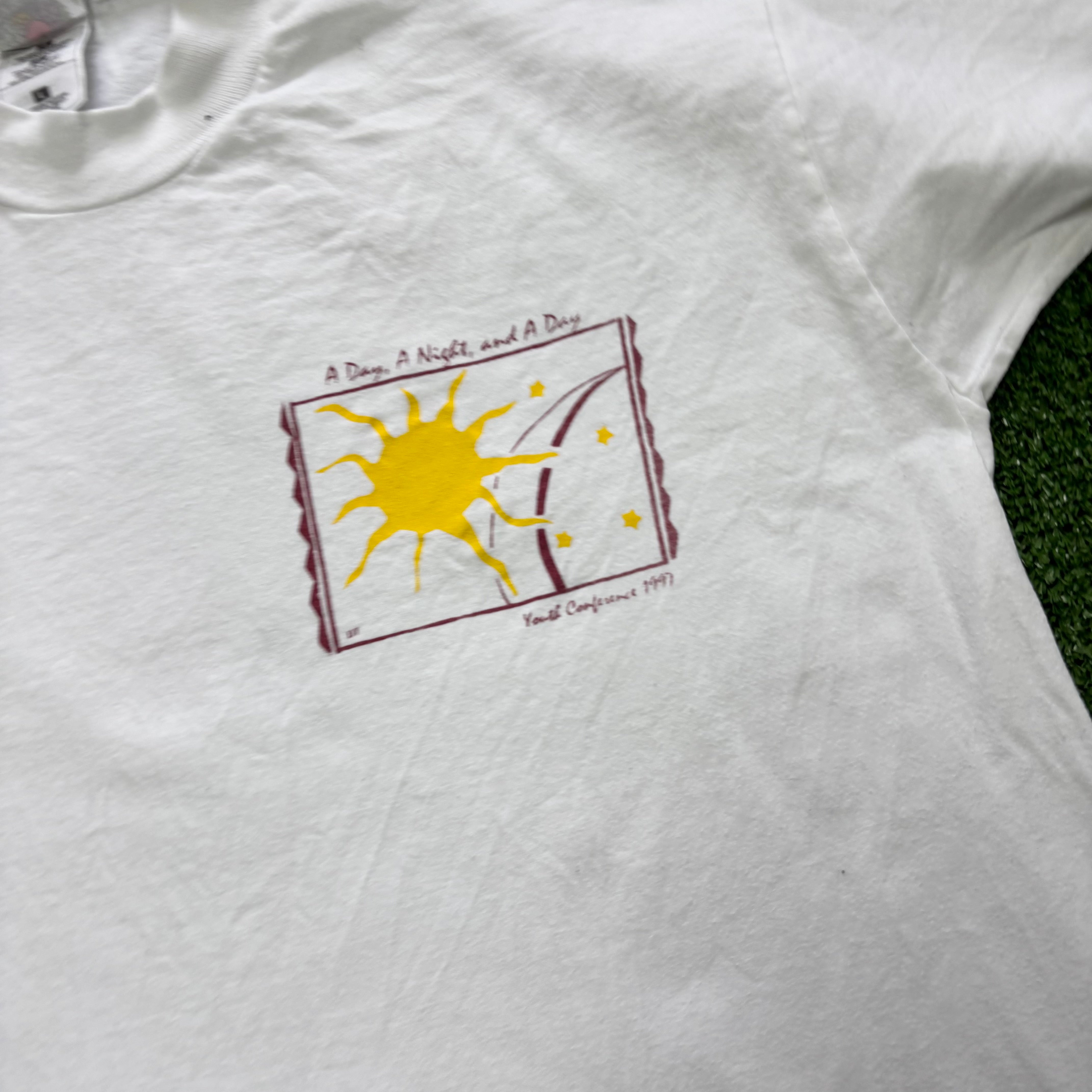 Vintage T Shirt Mens Large White Single Stitch Graphic Print 90s USA (E)