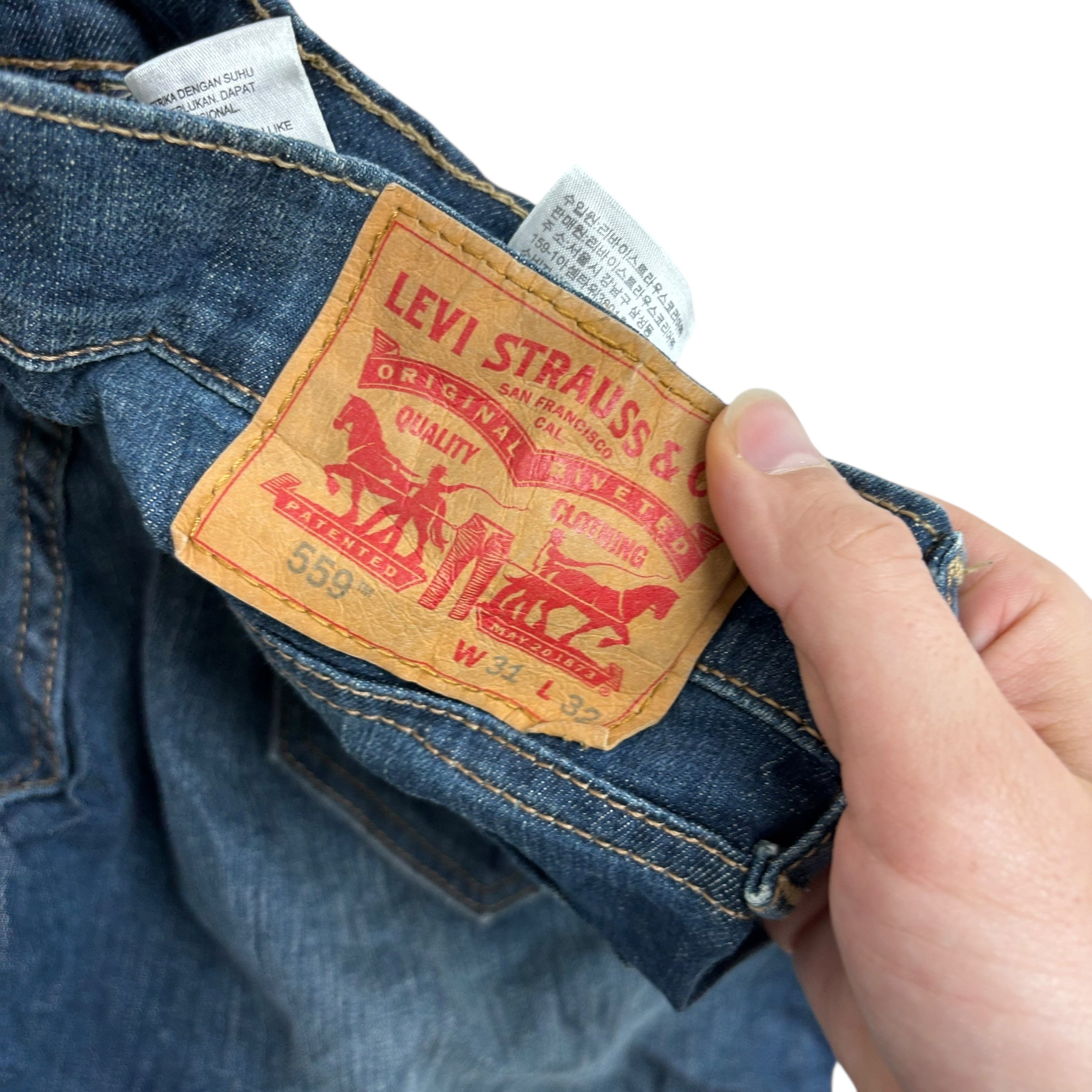 Levis 559 Jeans W31 L32 Mens Dark Blue Relaxed Straight Fit Stretch Denim (E)