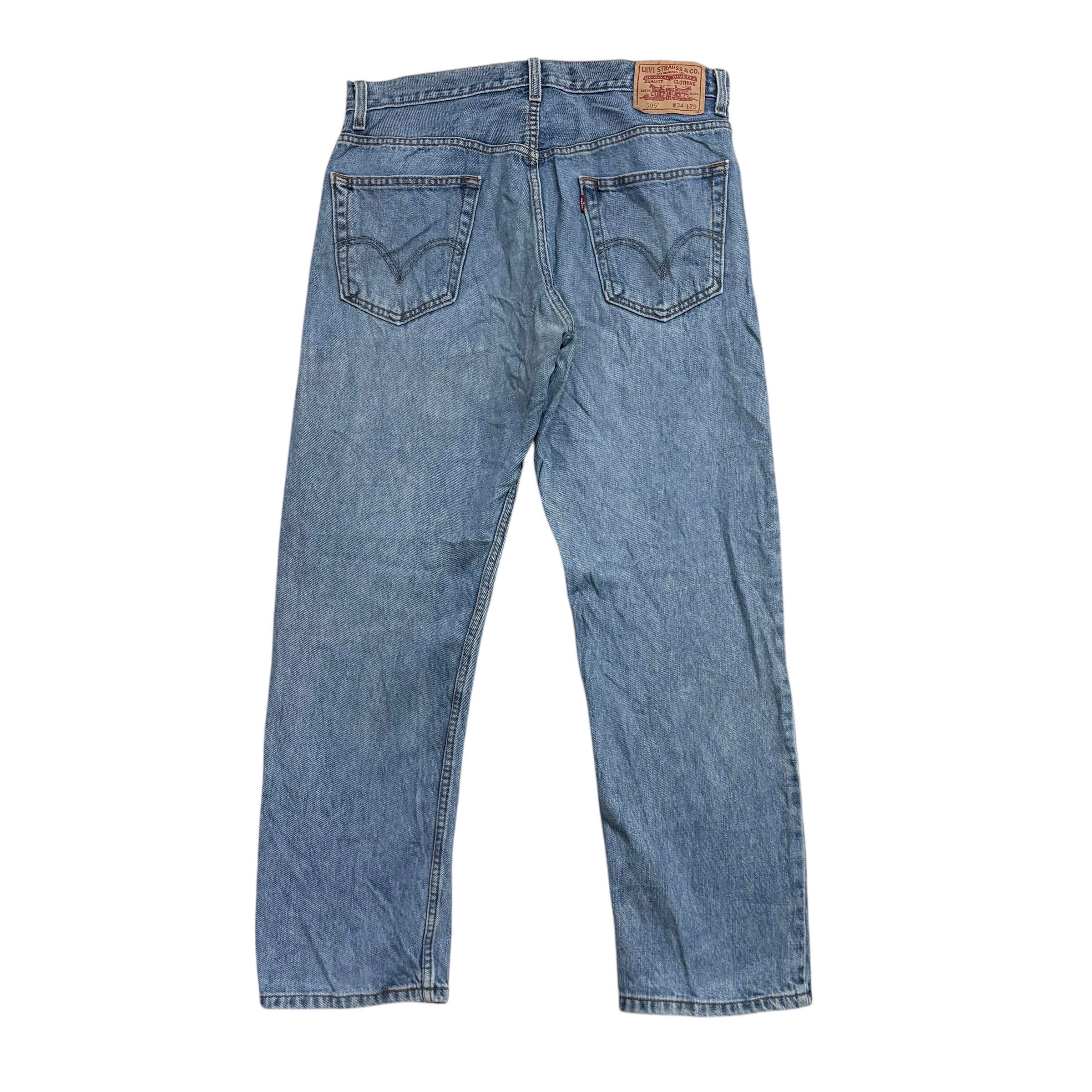 Levis 505 Jeans W34 L29 Mens Light Blue Regular Straight Fit Vintage Denim (E)