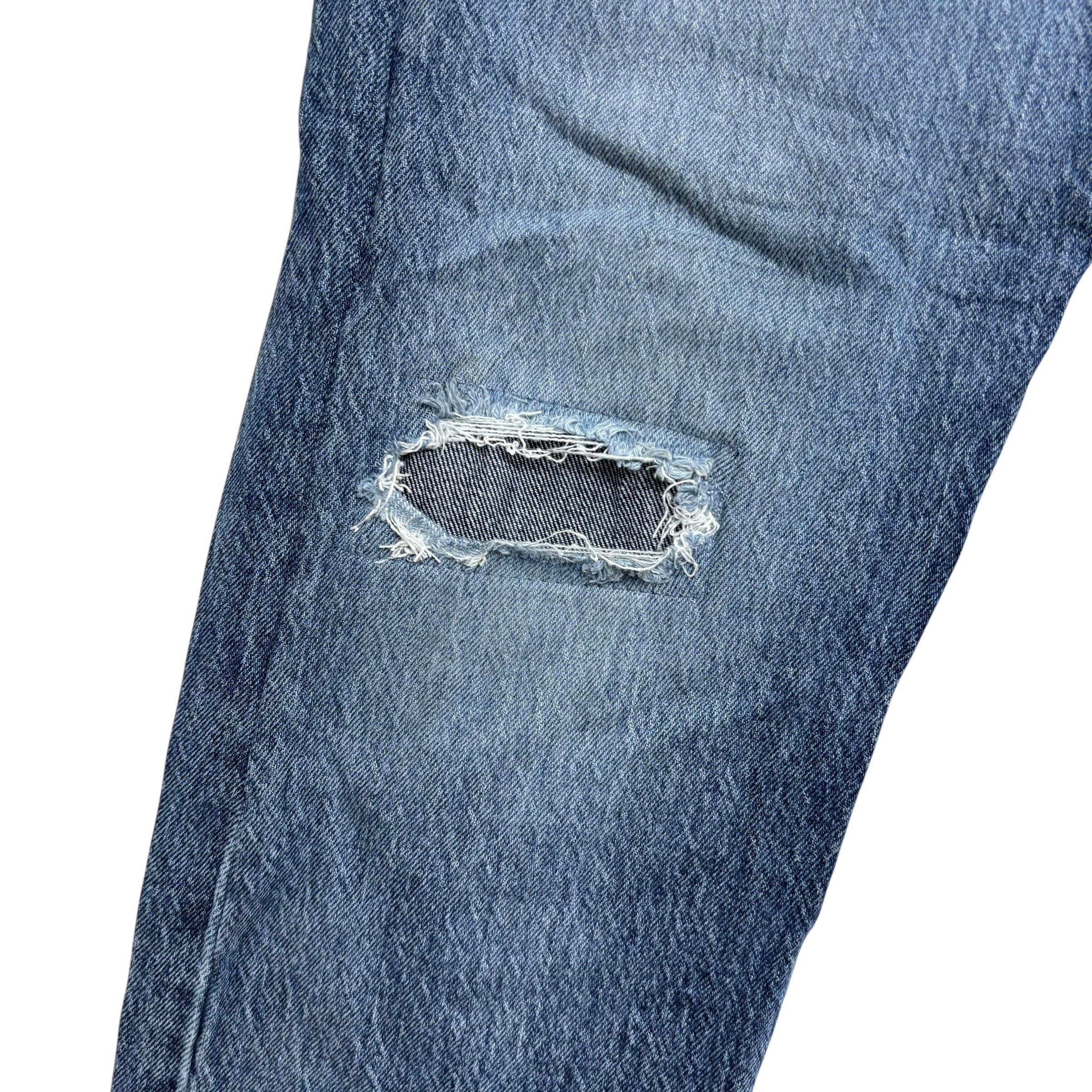 Levis 502 Jeans W33 L29 Mens Mid Blue Regular Tapered Fit Stretch Distressed