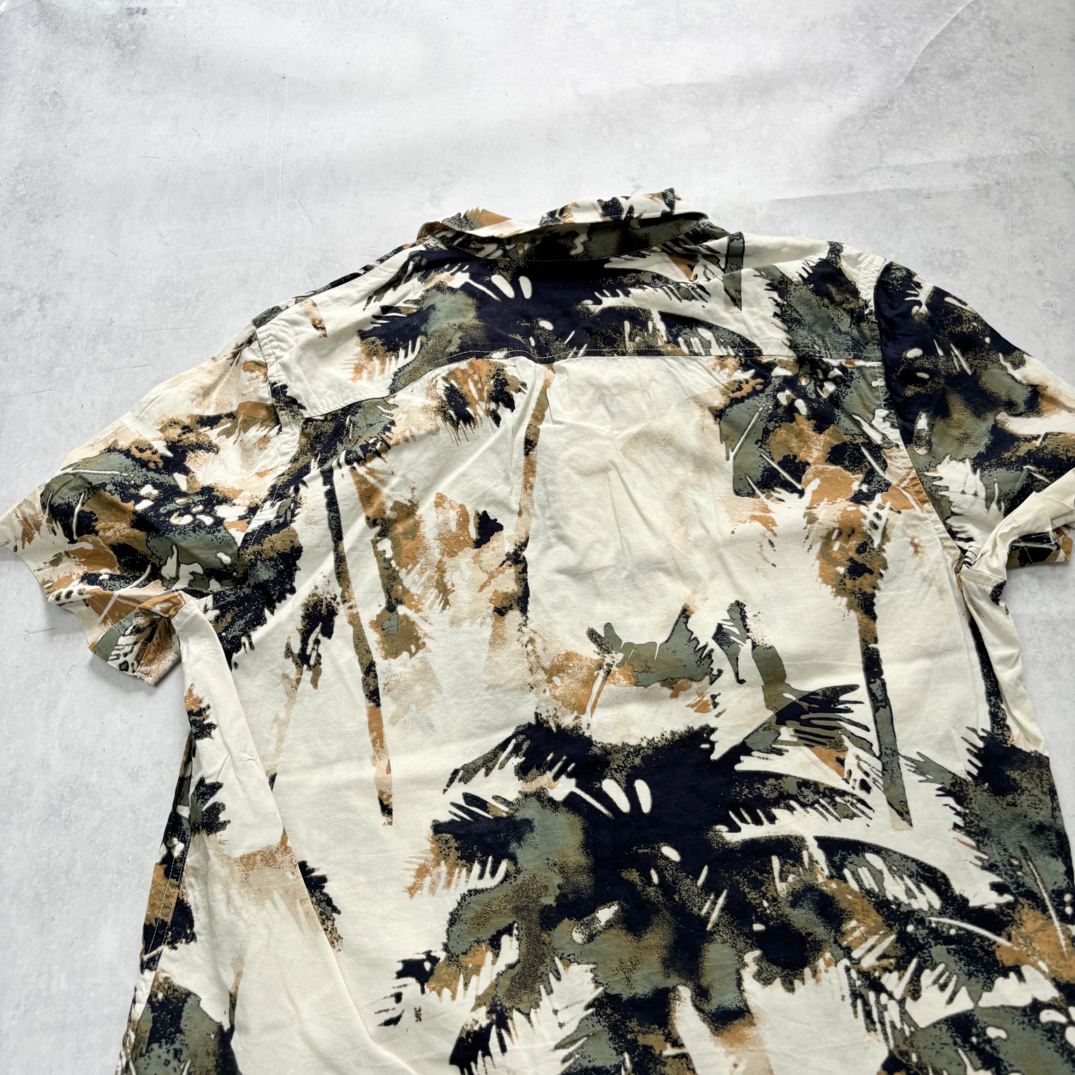 Hawaiian Shirt Mens Large Cream Multi Floral Aloha Short Sleeve Cotton (E)