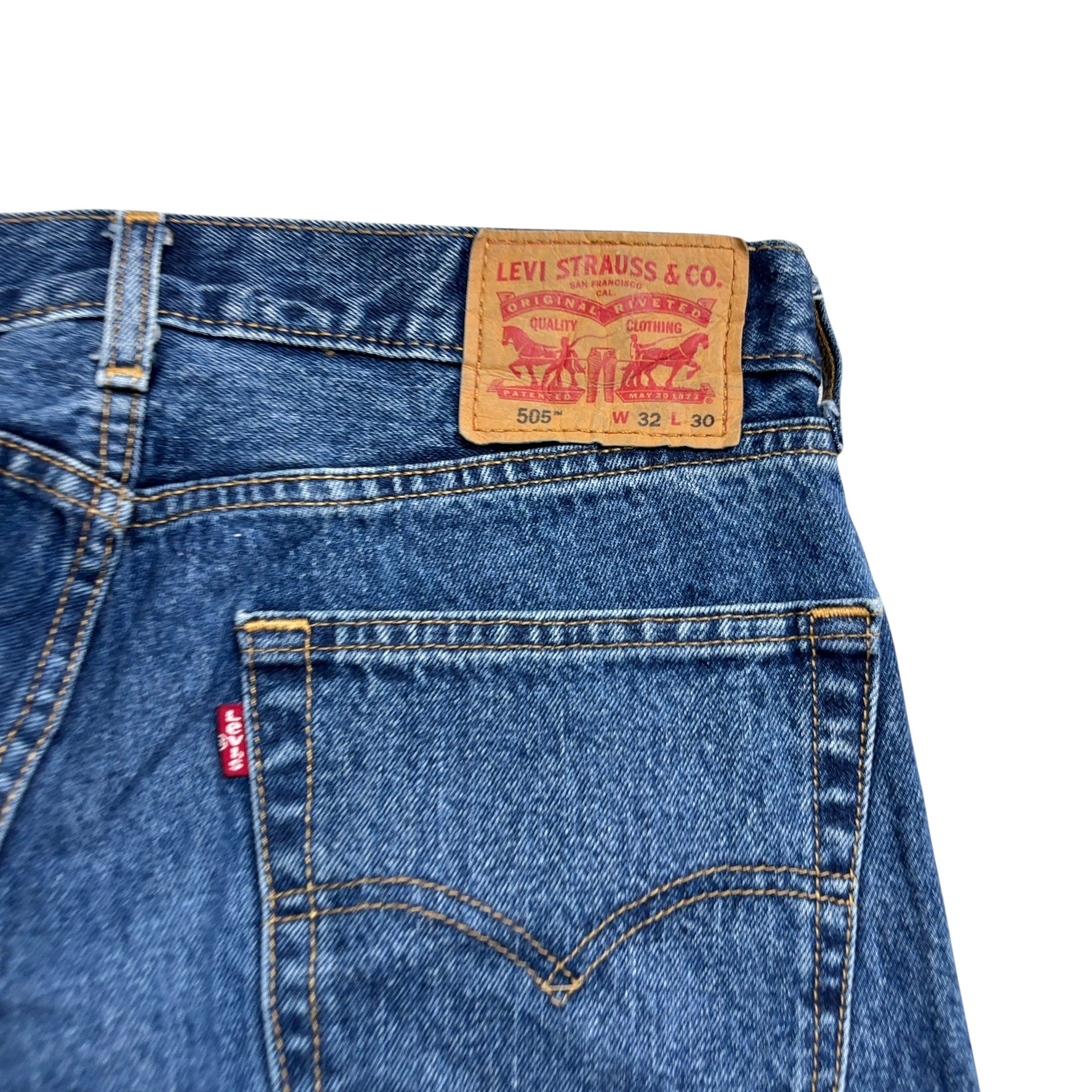 Levis 505 Jeans W32 L30 Mens Mid Blue Regular Straight Fit Denim (E)