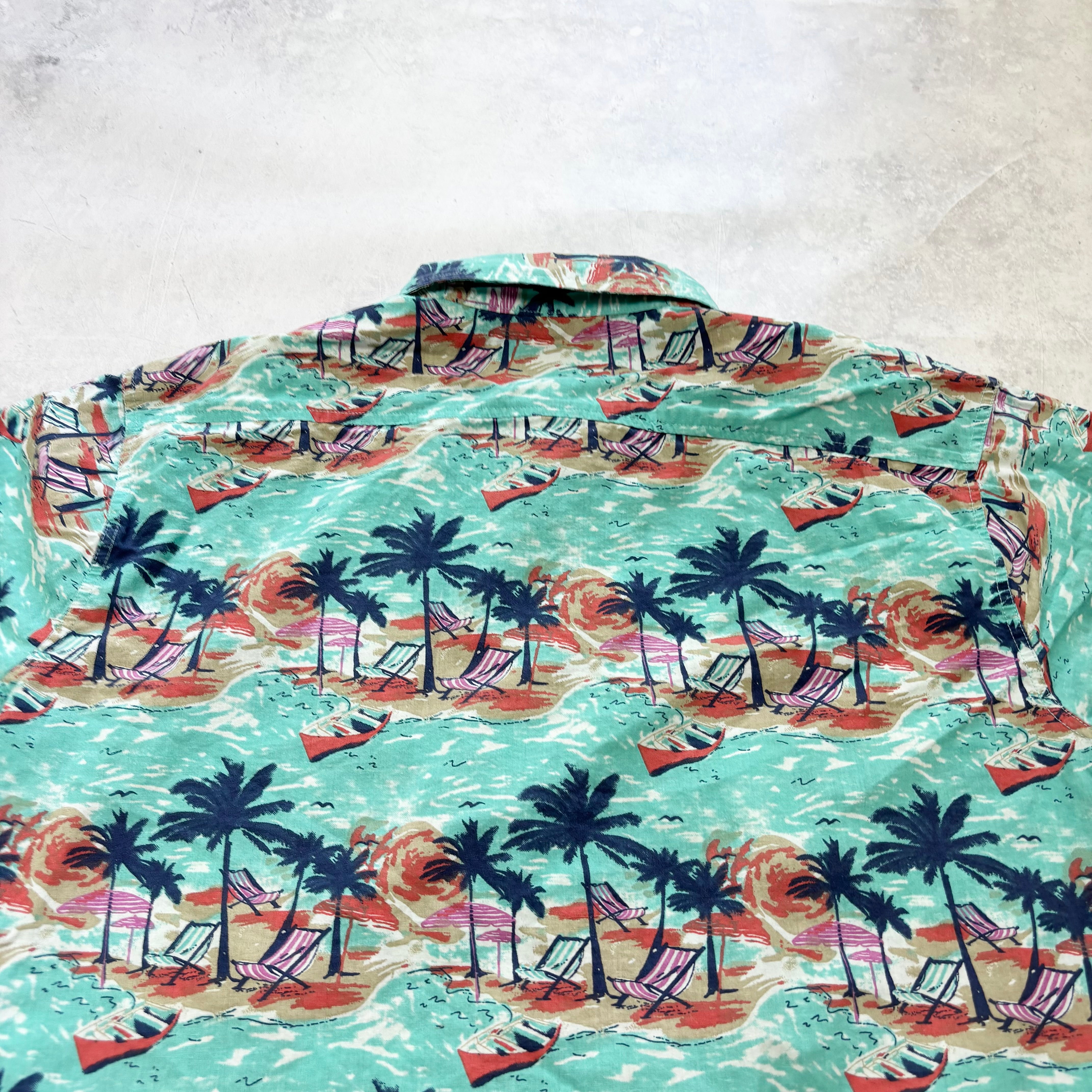 Hawaiian Shirt Mens Large Blue Floral Aloha Short Sleeve Cotton (E)