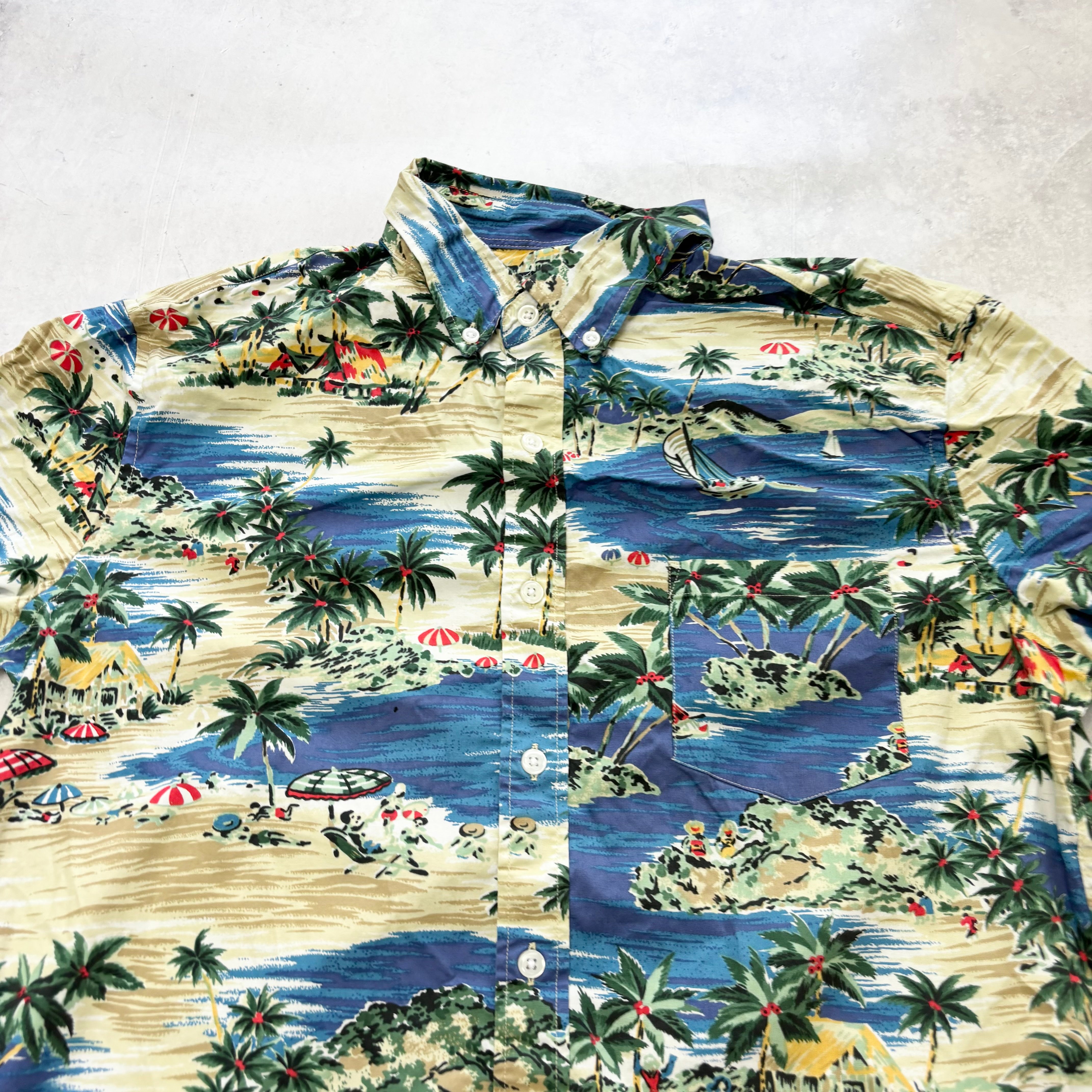 Hawaiian Shirt Mens Large Multi Floral Aloha Short Sleeve Cotton Slim Fit (E)