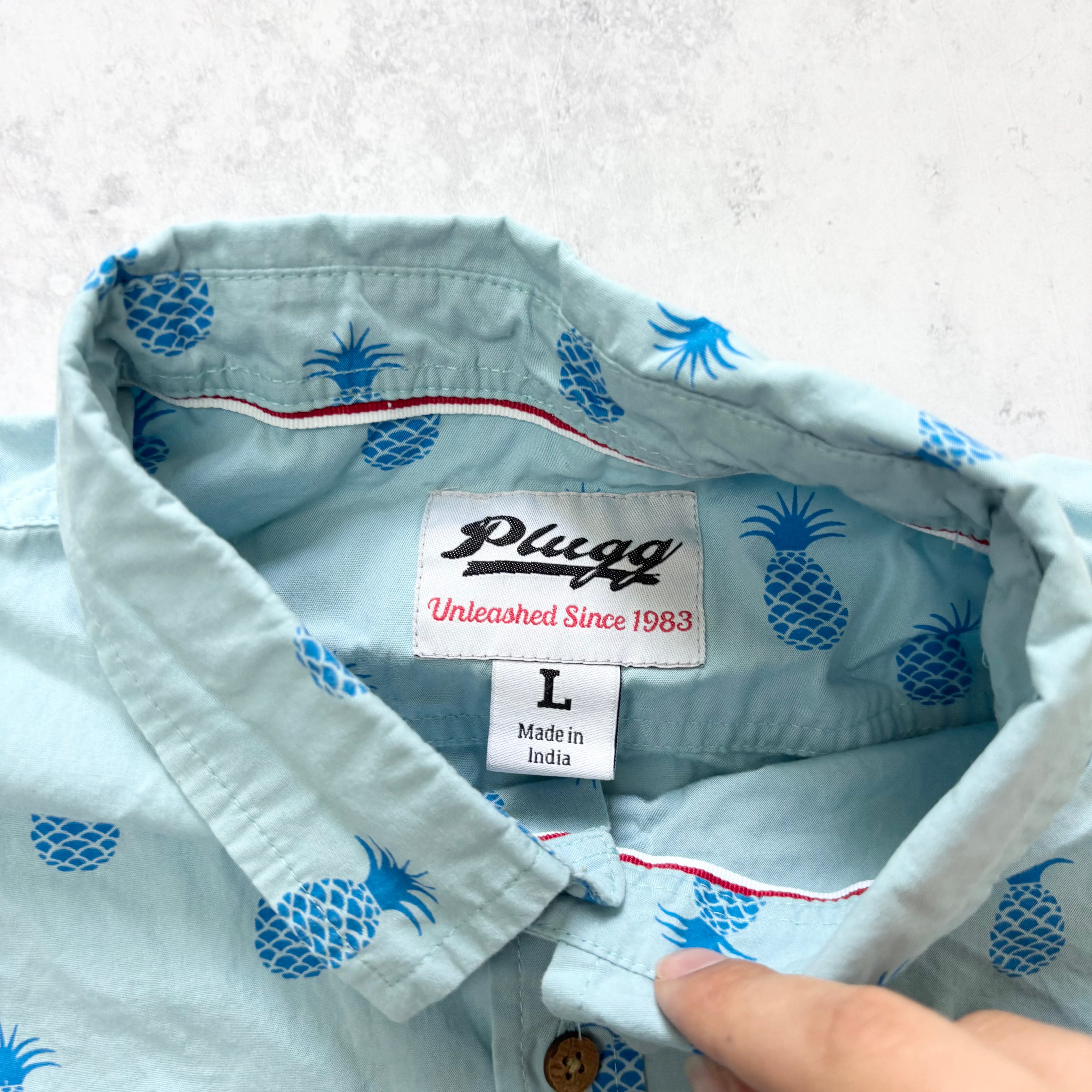 Hawaiian Shirt Mens Large Blue Floral Aloha Short Sleeve Cotton Funky (E)