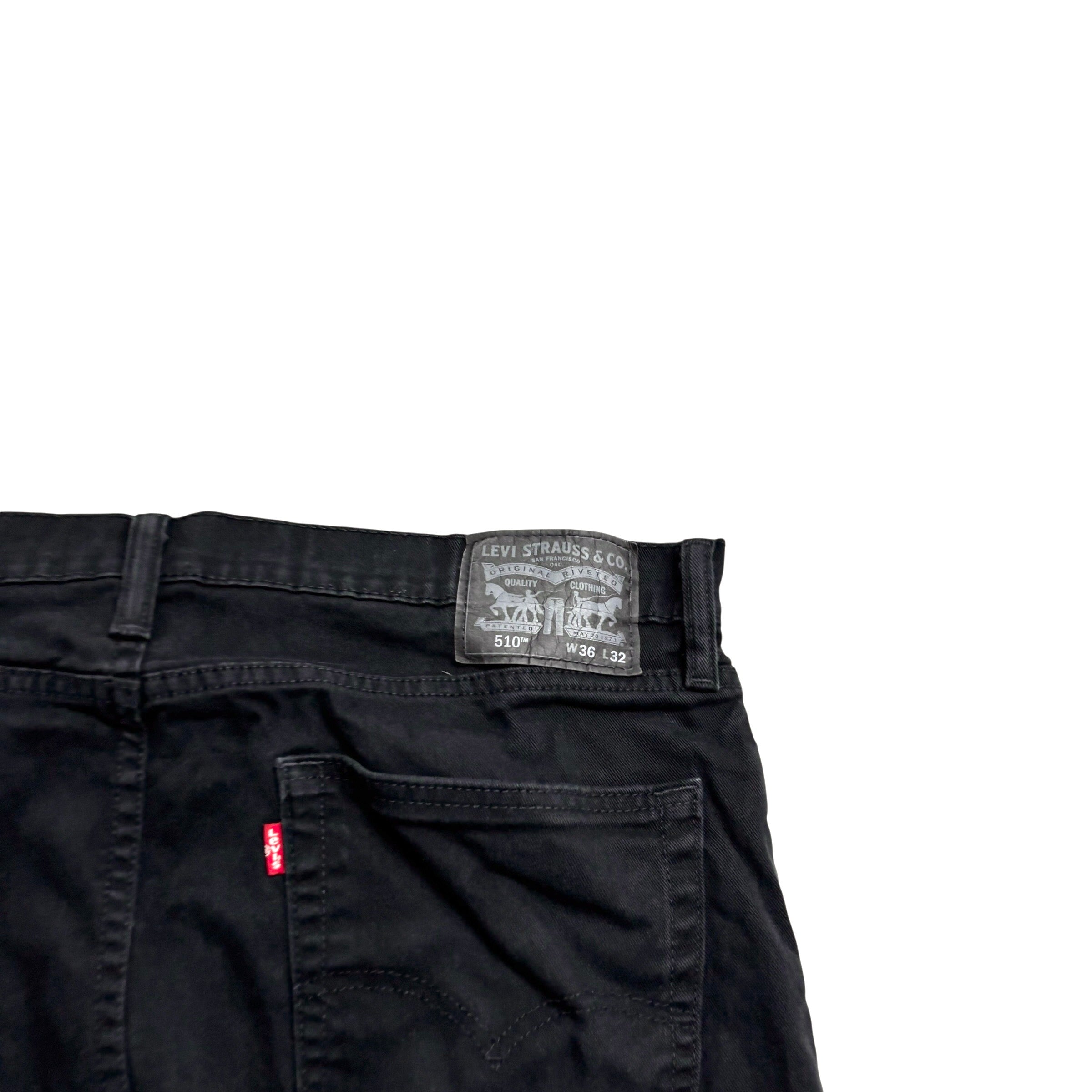 Levis 510 Jeans W36 L30 Mens Black Skinny Fit Stretch Denim (E)