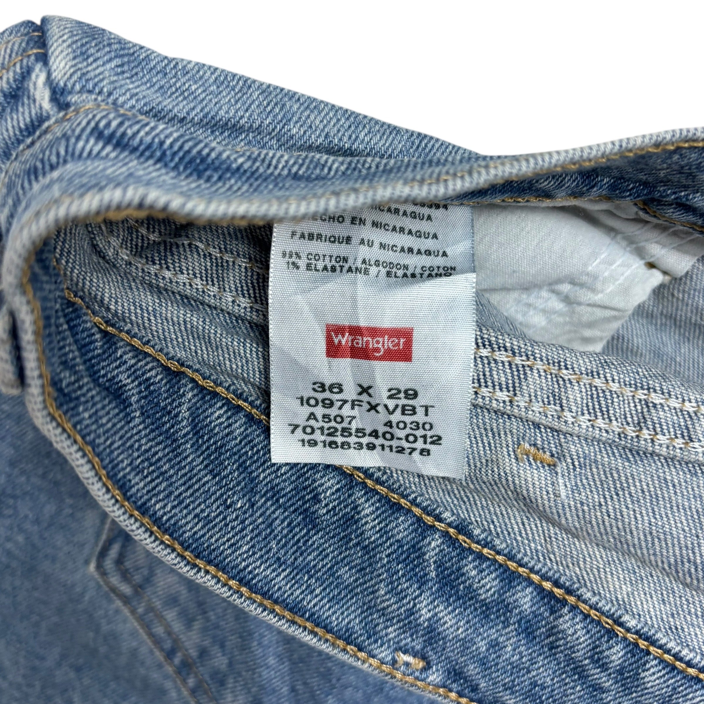 Wrangler Denim Shorts W36 Mens Mid Blue Cut Off Jorts Regular Fit Stretch