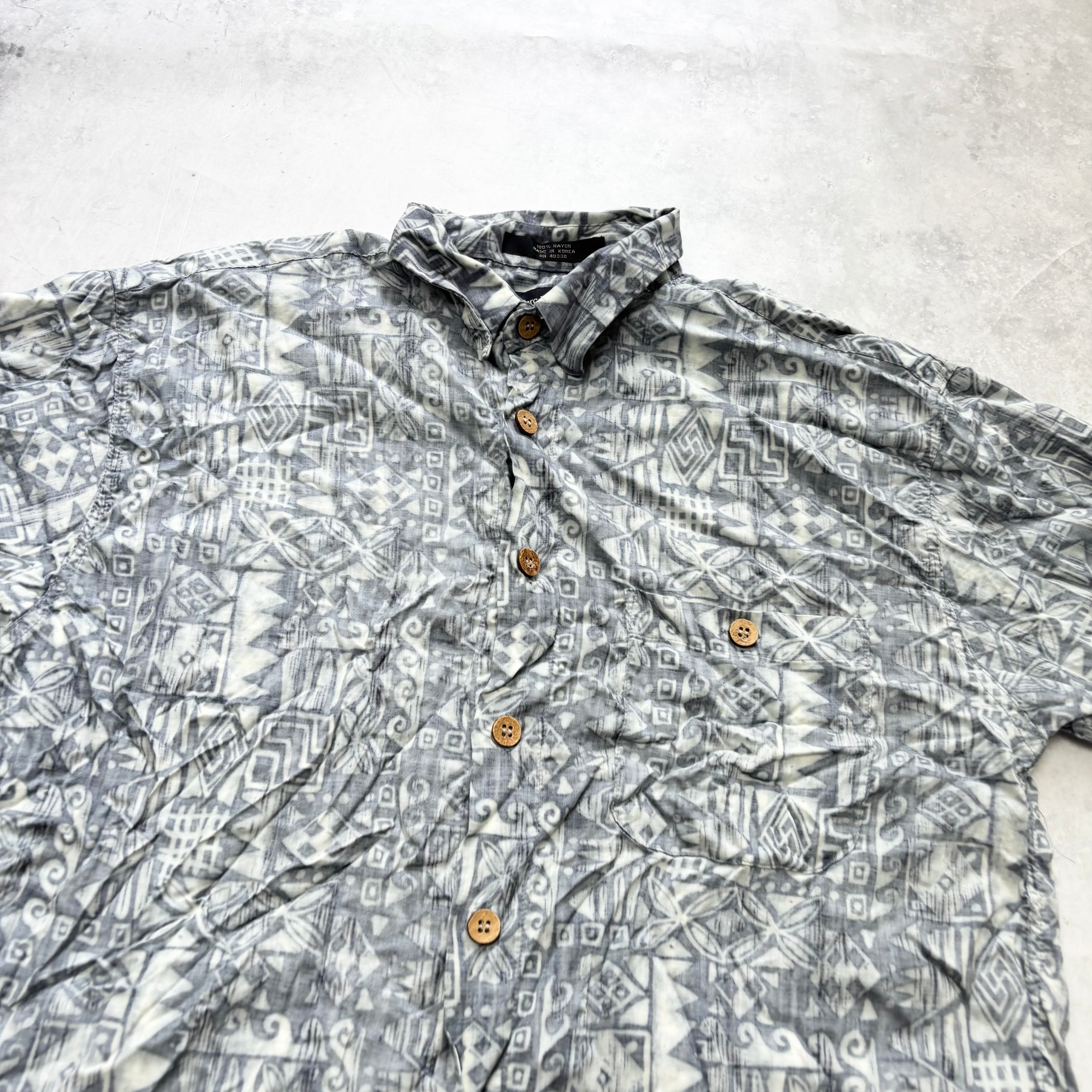 Hawaiian Shirt Mens Large Blue Floral Aloha Short Sleeve Rayon (E)