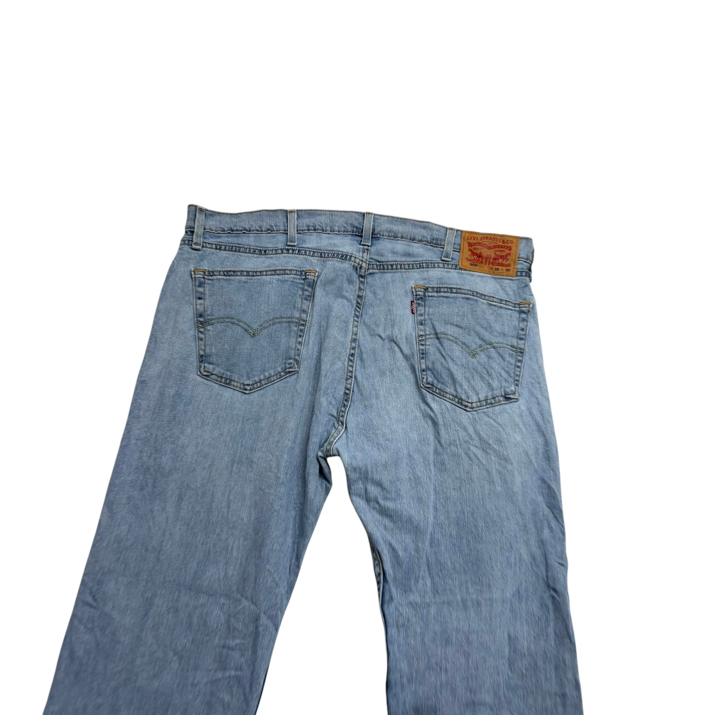 Levis 505 Jeans W38 L30 Mens Light Blue Regular Straight Fit Stretch Denim (E)